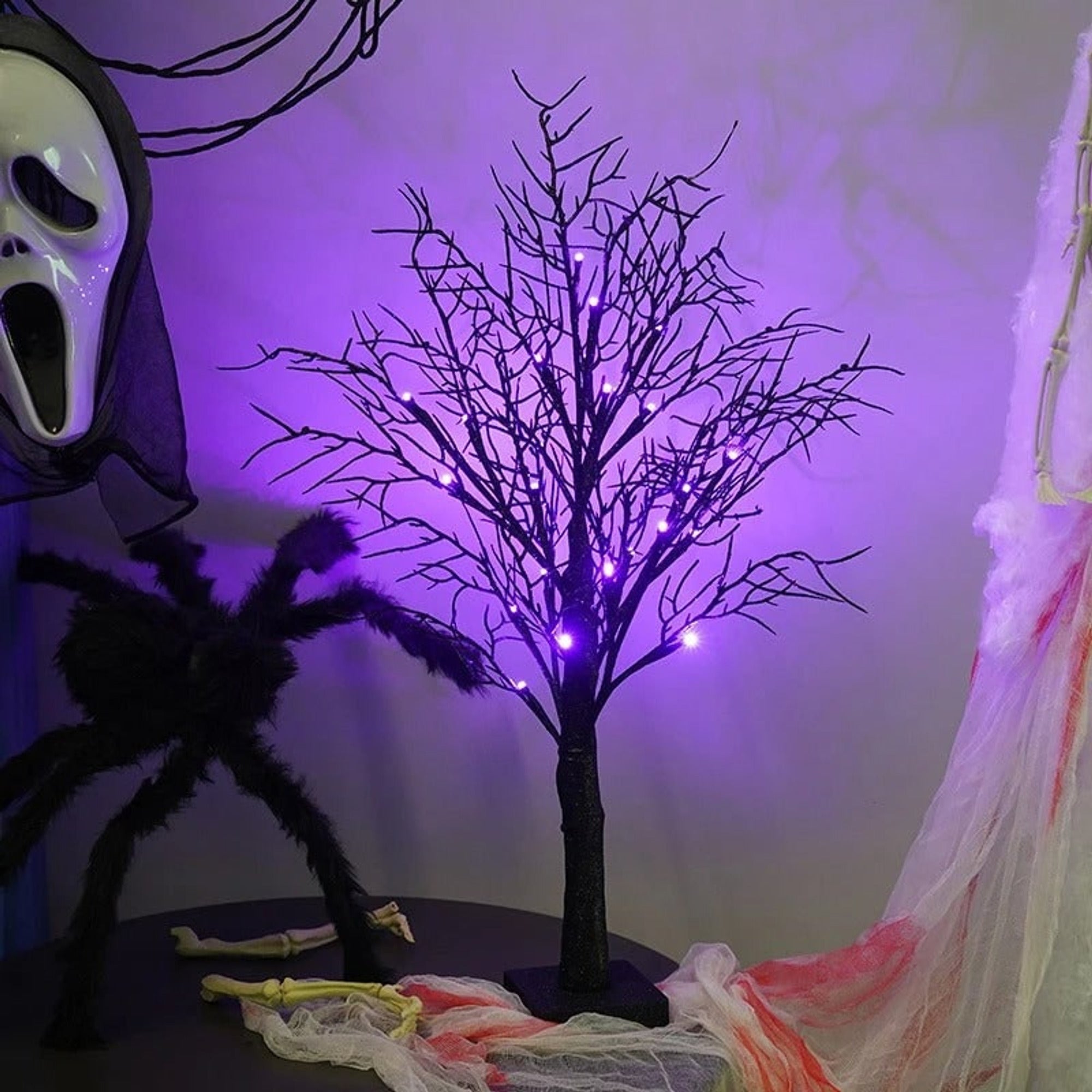 Halloween LED Tree Black Branches Purple Lights Spooky Table Decoration - Image 2