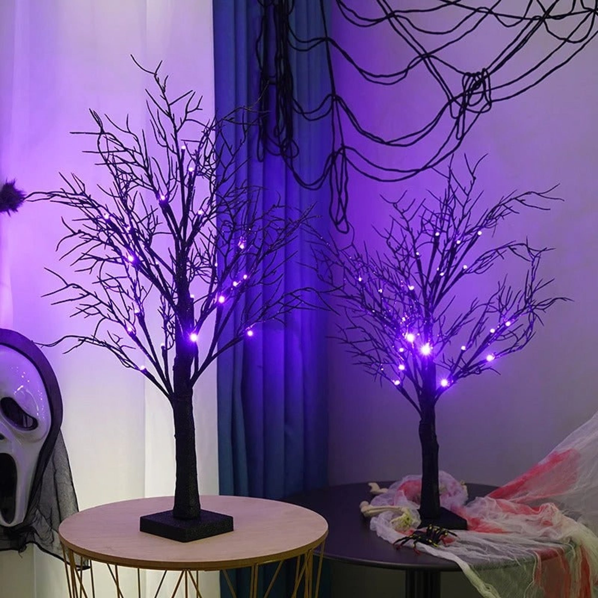 Halloween LED Tree Black Branches Purple Lights Spooky Table Decoration - Image 4