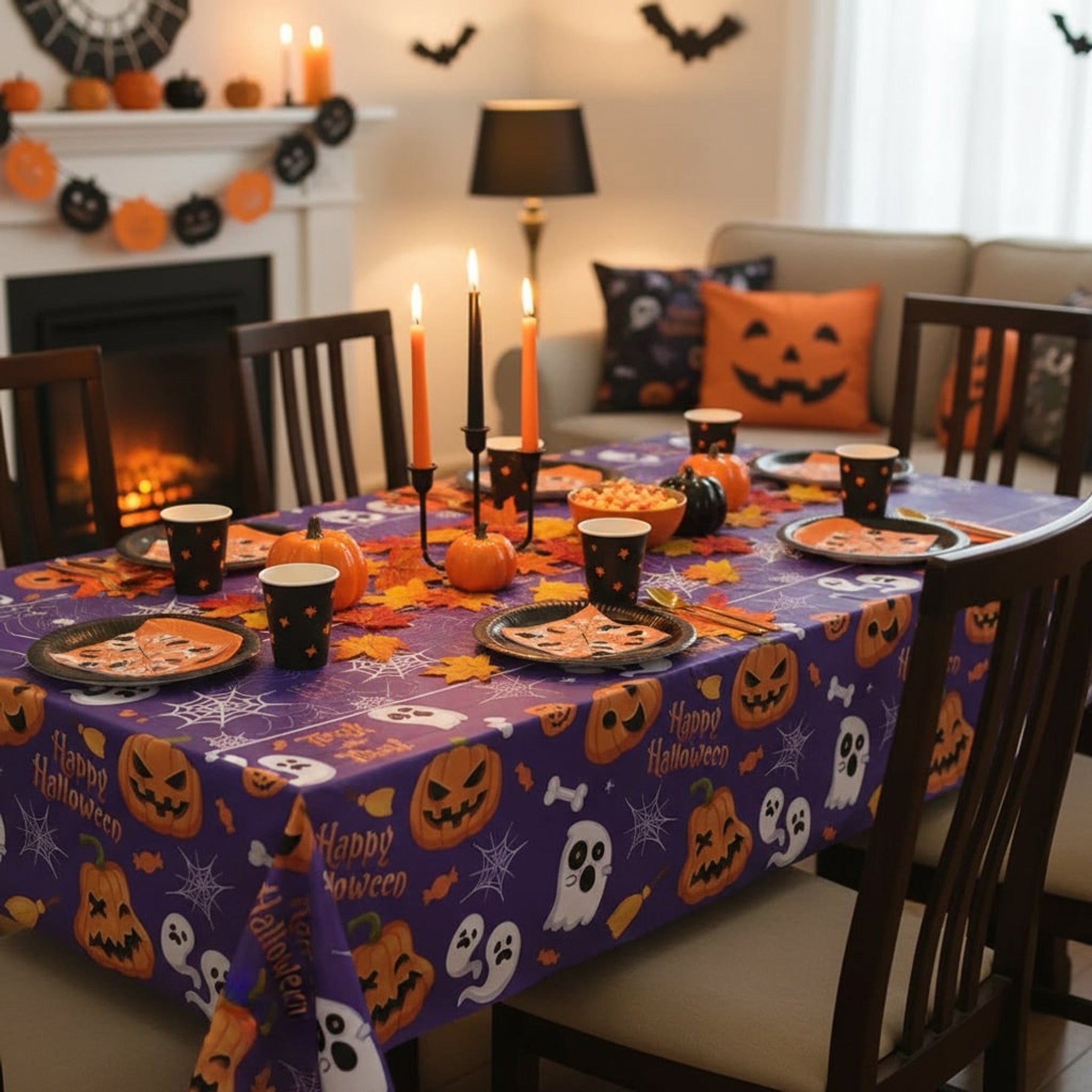 Halloween Party Decor Tablecloth With Spider Web Design - Image 3