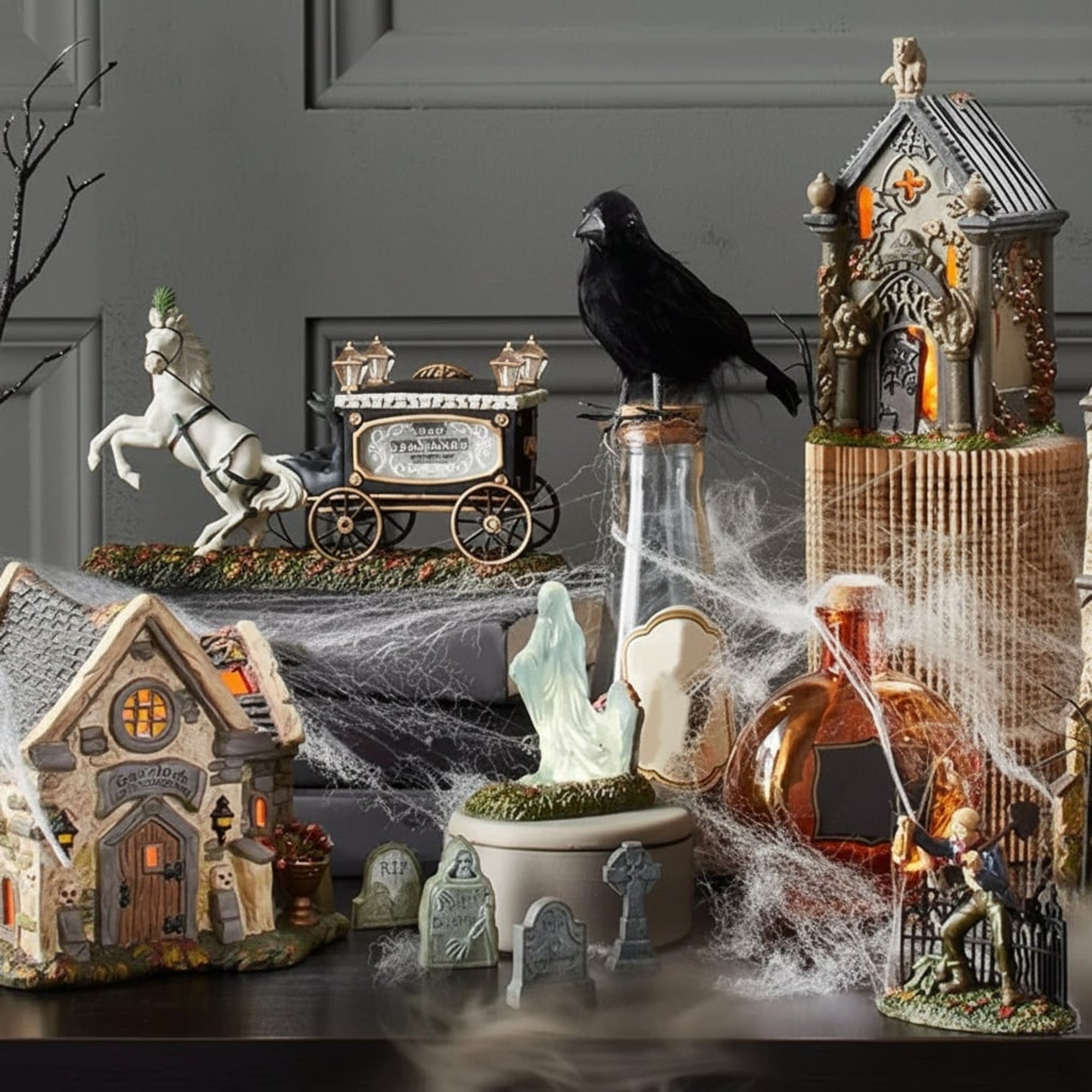 Halloween Party Decor Tombstone Set 4-Piece Resin Graveyard Tabletop Display - Image 1