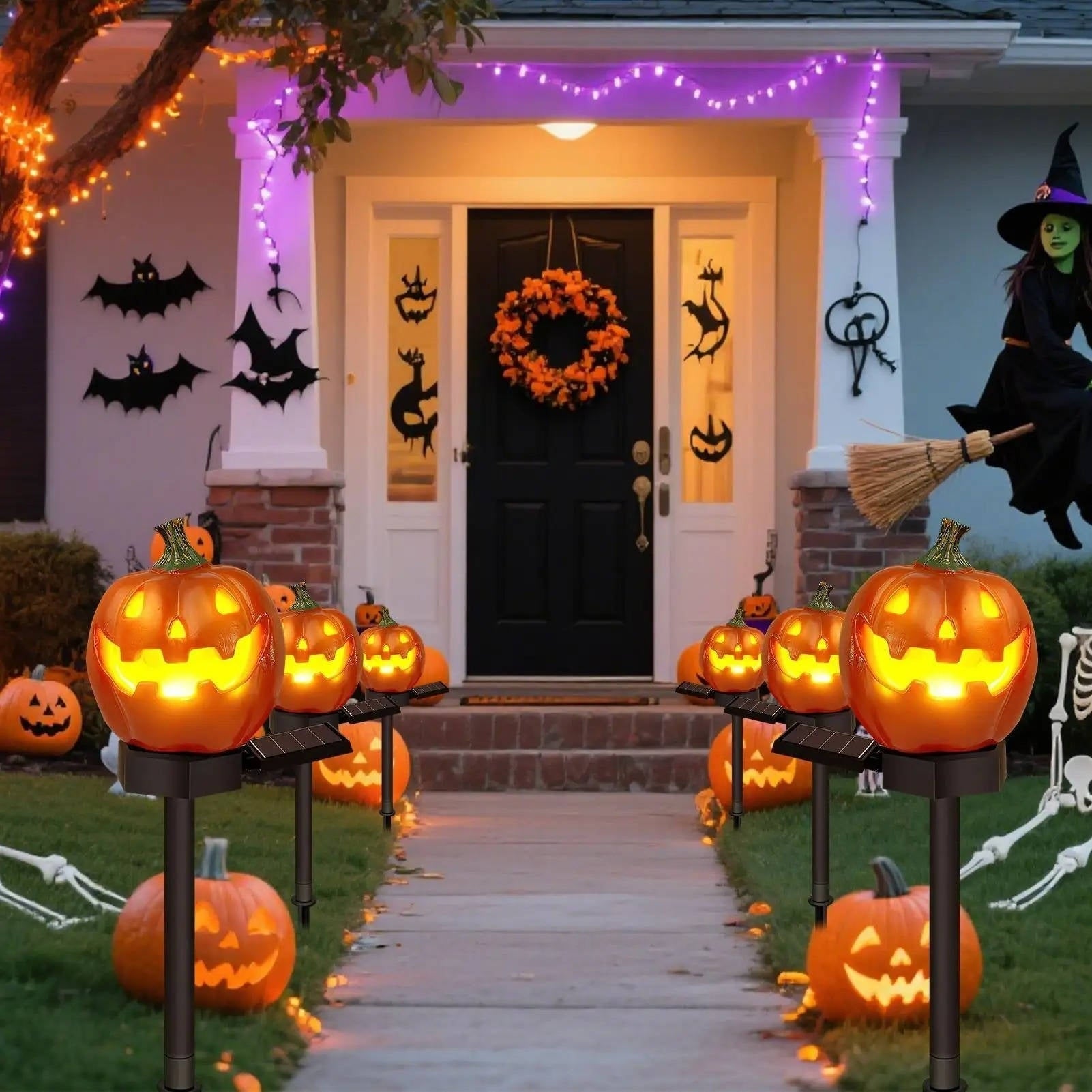 Halloween Pathway Lights Lighted Jack-O-Lantern Plastic Stake Outdoor Decor - Image 1
