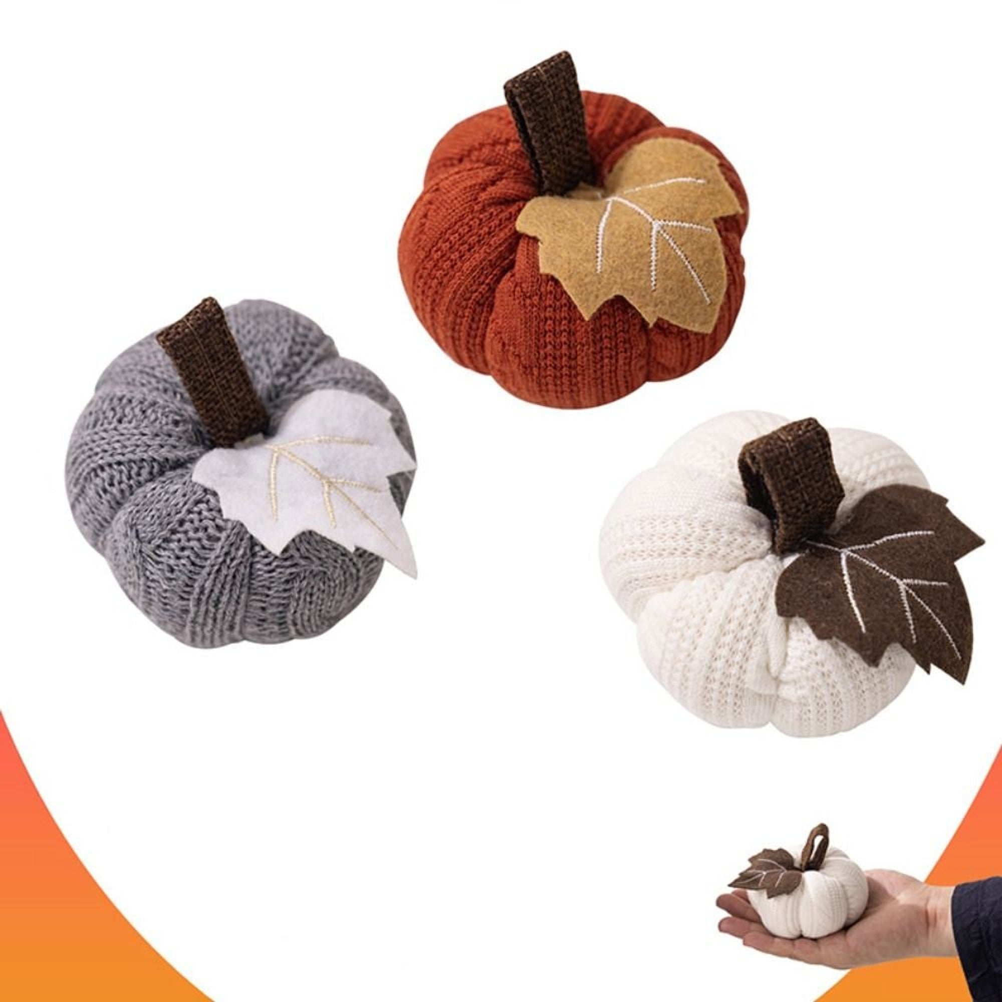 Halloween Pumpkin Decor Crochet Set 3pcs Fall Harvest Handmade Ornaments For Thanksgiving Table Decoration - Image 4