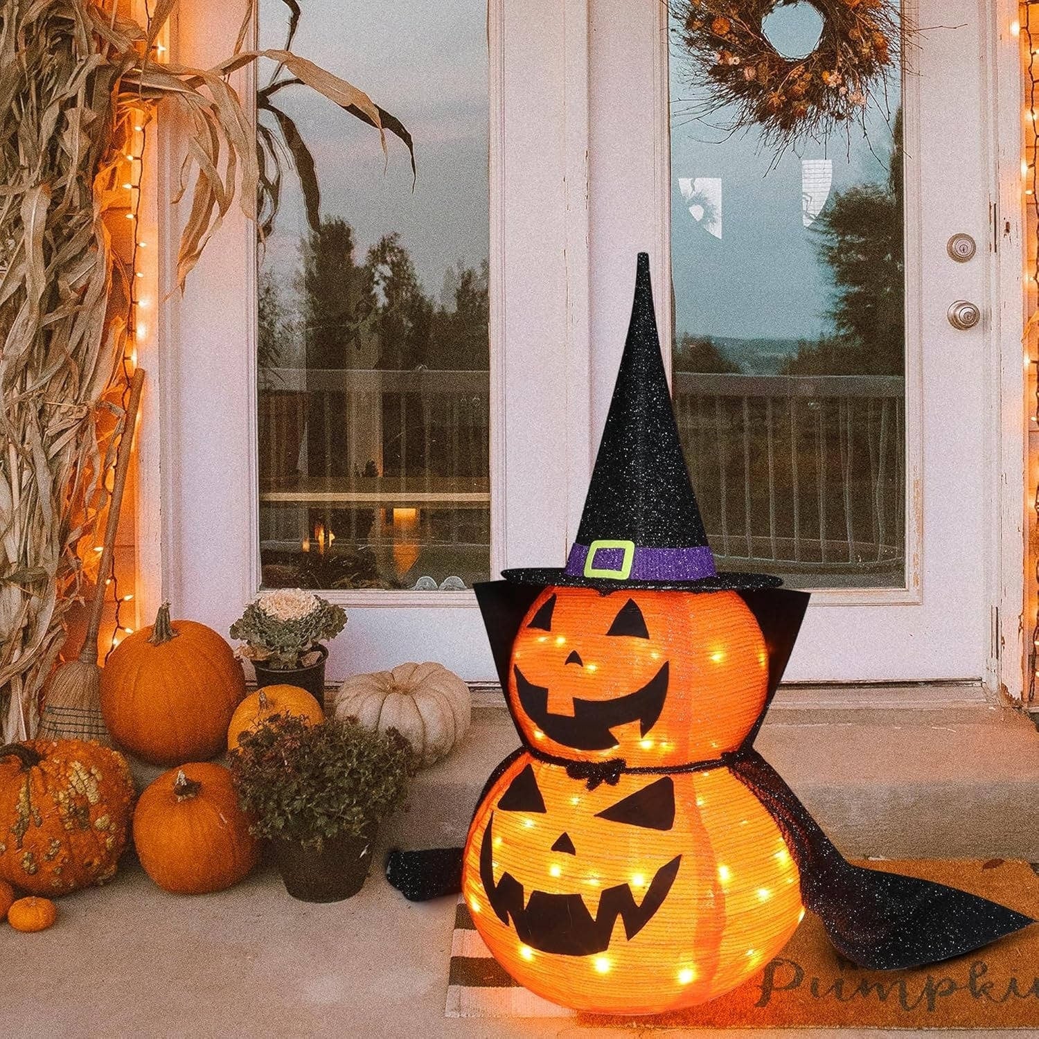 Halloween Pumpkin Decoration Lighted Stacked Witch Hat - Image 4