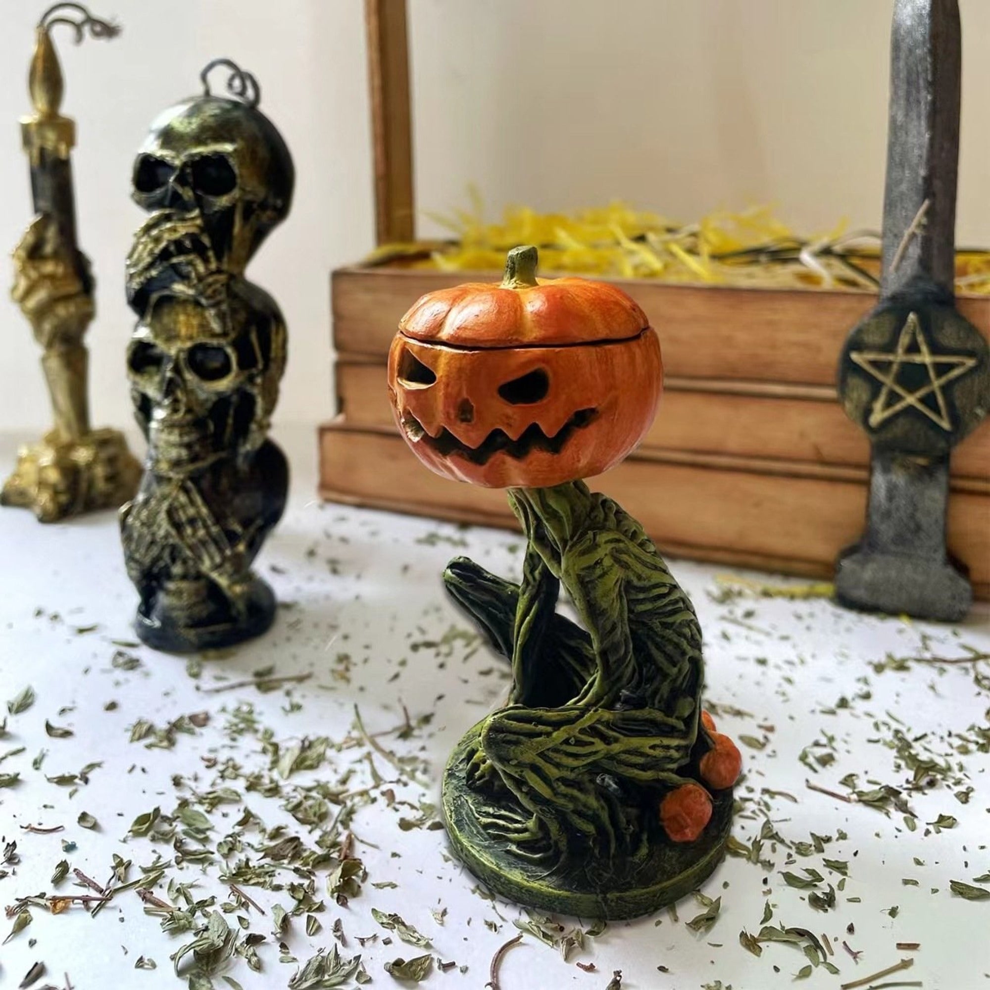 Halloween Pumpkin Figurine With Spooky Glowing Design Perfect Halloween Decor For Eerie Seasonal Displays - Image 6