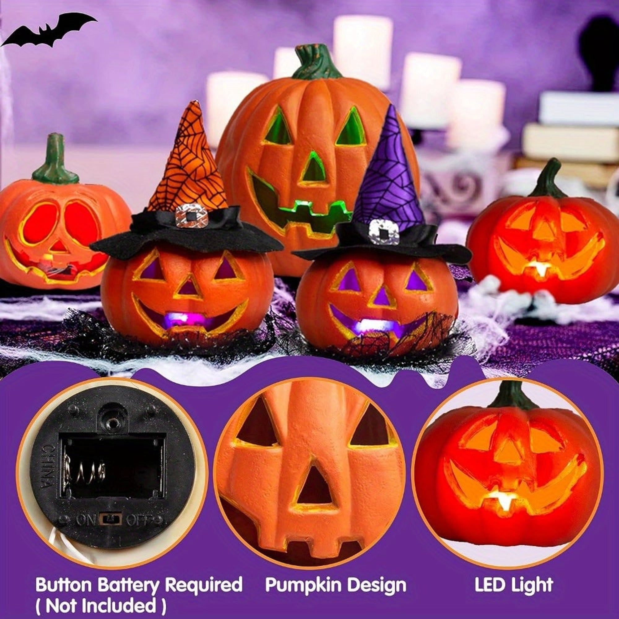 Halloween Pumpkin Lights LED Light Up Pumpkins With Soft Spooky Glow Battery Operated Freestanding Display For Halloween Decor - Image 2