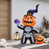 Halloween Pumpkin With Skeleton Design Inflatable Outdoor Light With Electric Air Blower And Water Bags - Image 4
