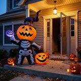 Halloween Pumpkin With Skeleton Design Inflatable Outdoor Light With Electric Air Blower And Water Bags - Image 5