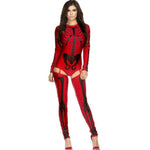 Halloween Skeleton Costume Form-Fitting Bodysuit And Thigh-High Leggings For Party Stretchy Synthetic Fabric Comfortable All-Night Wear - Image 1