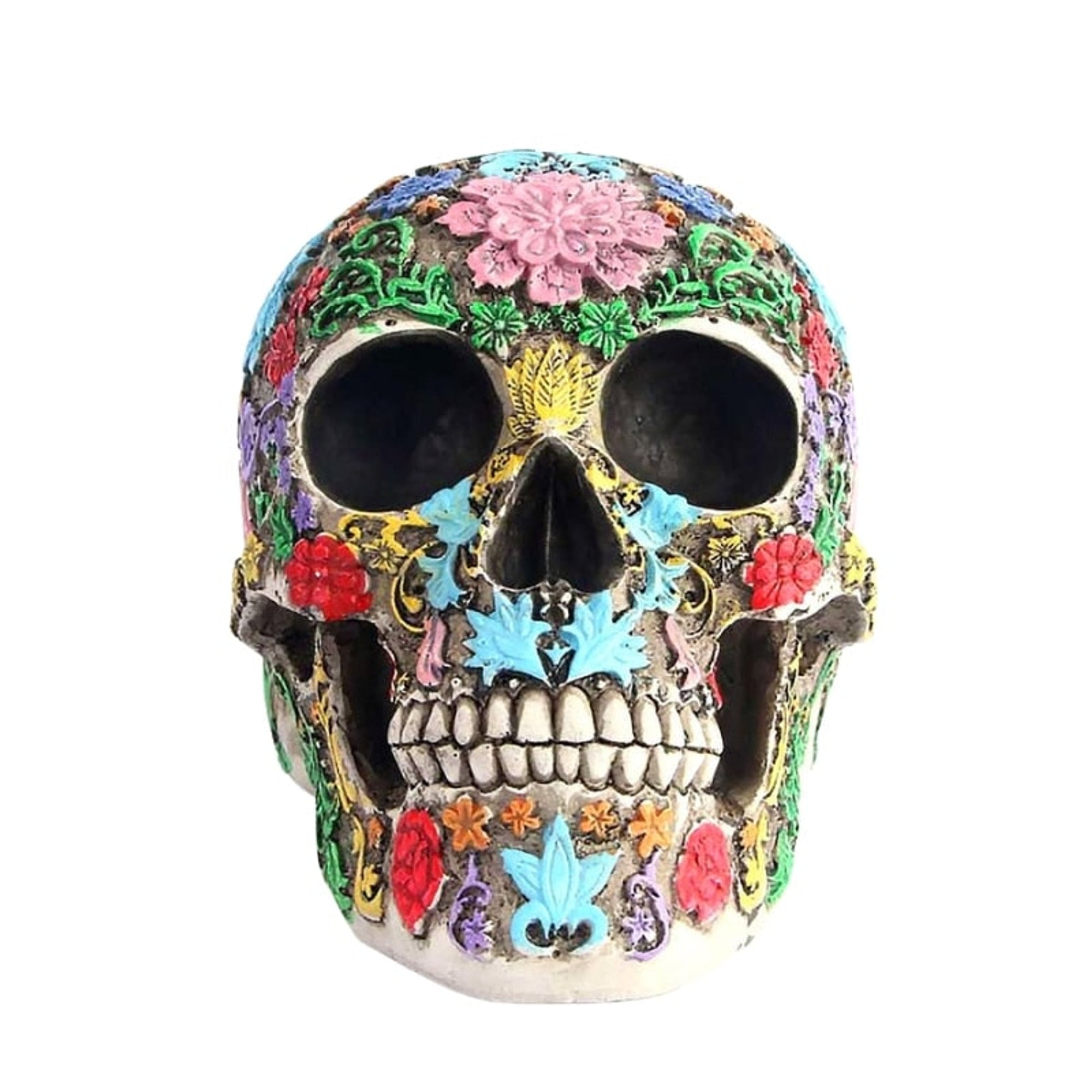 Halloween Skull Decorative Skull With Colorful Resin Floral Design For Halloween Decor - Image 1