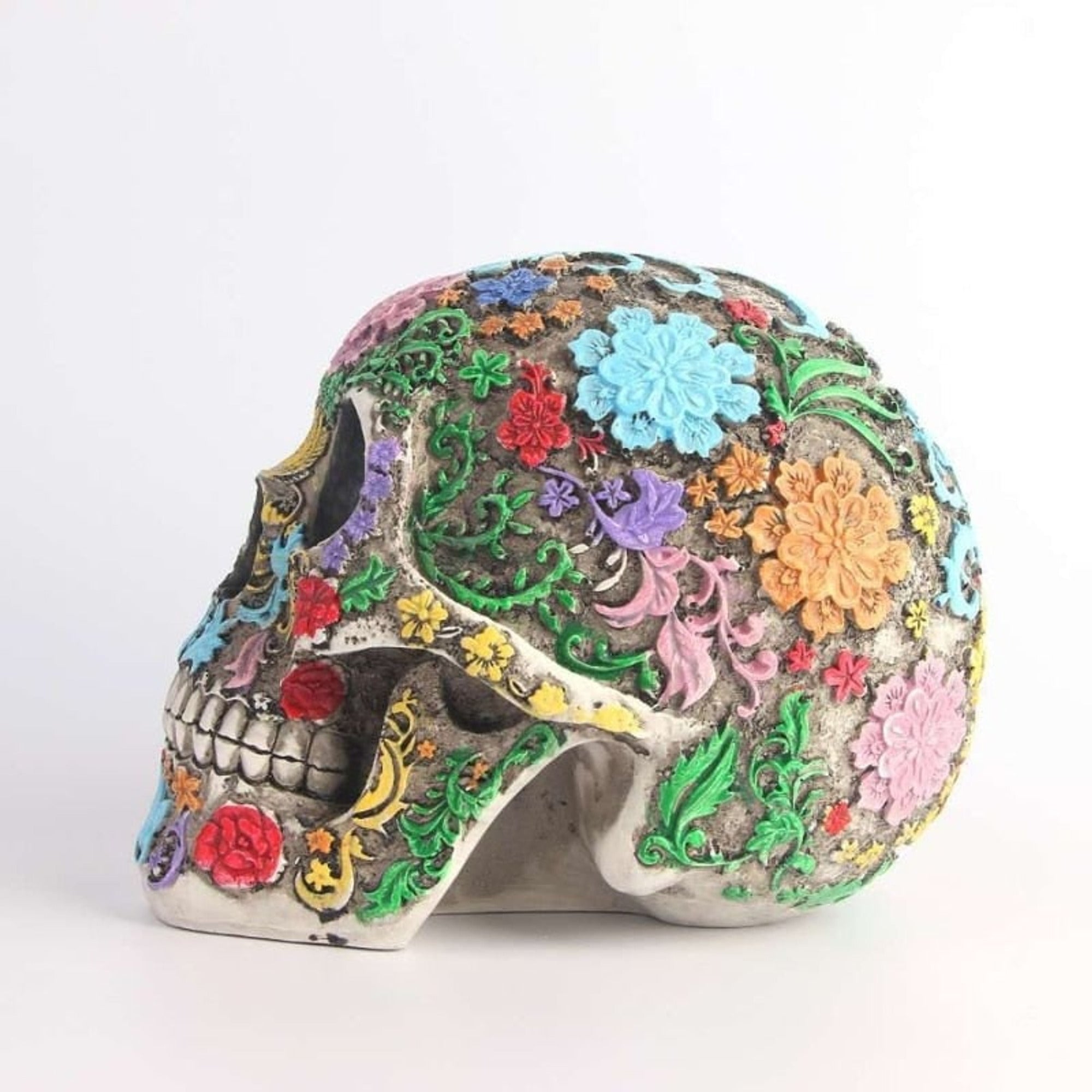Halloween Skull Decorative Skull With Colorful Resin Floral Design For Halloween Decor - Image 2