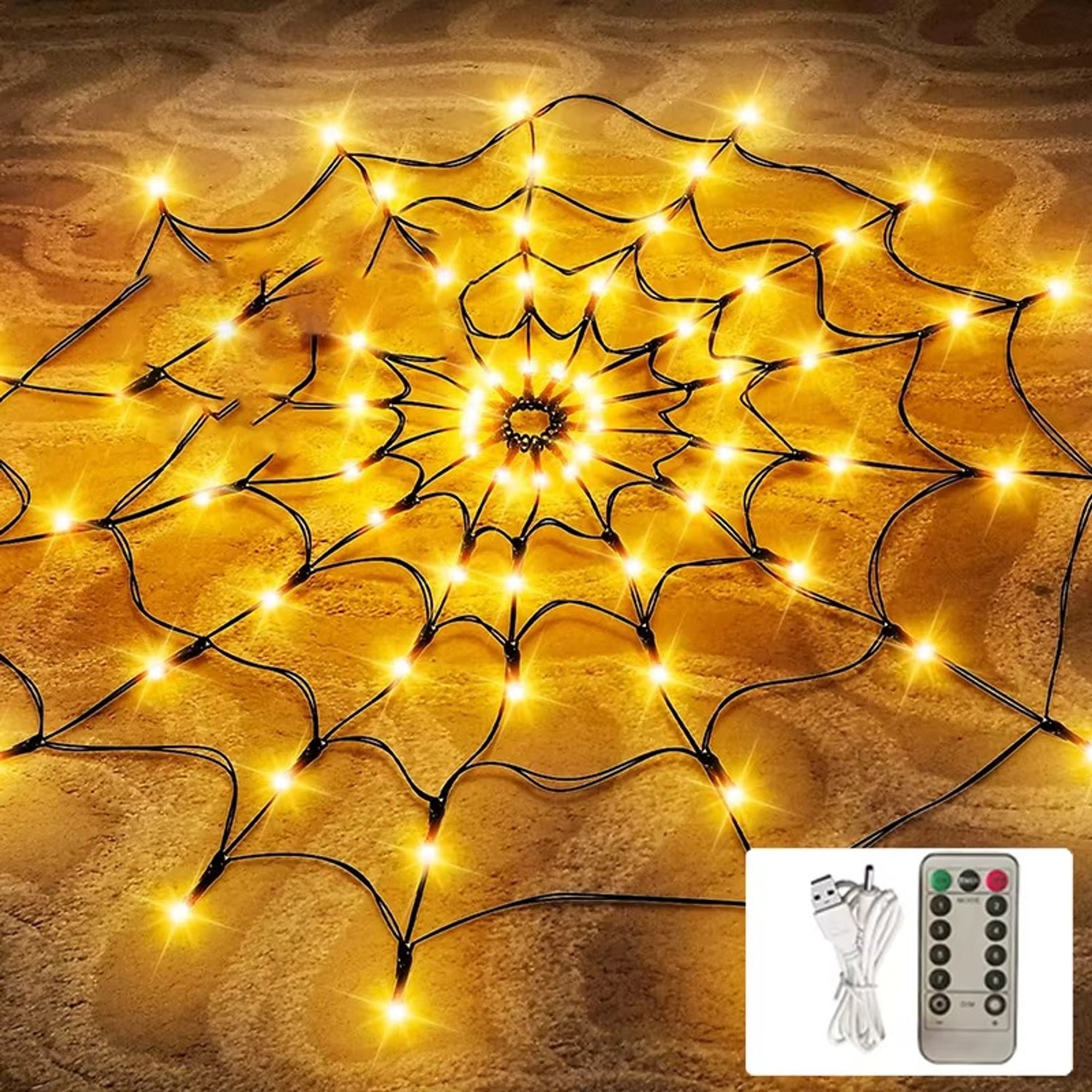 Halloween Spider Web Lights Outdoor Decoration With Remote Control USB - Image 7