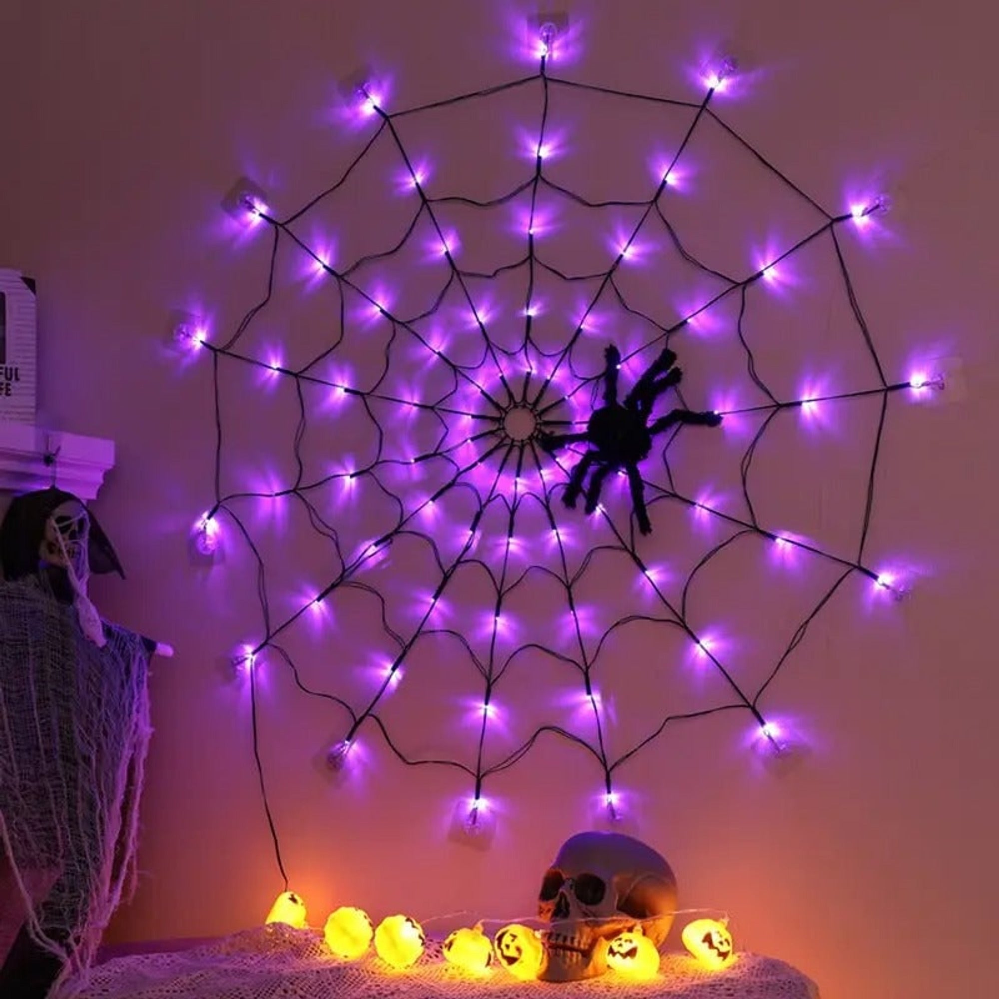 Halloween Spider Web Lights Outdoor Decoration With Remote Control USB - Image 3
