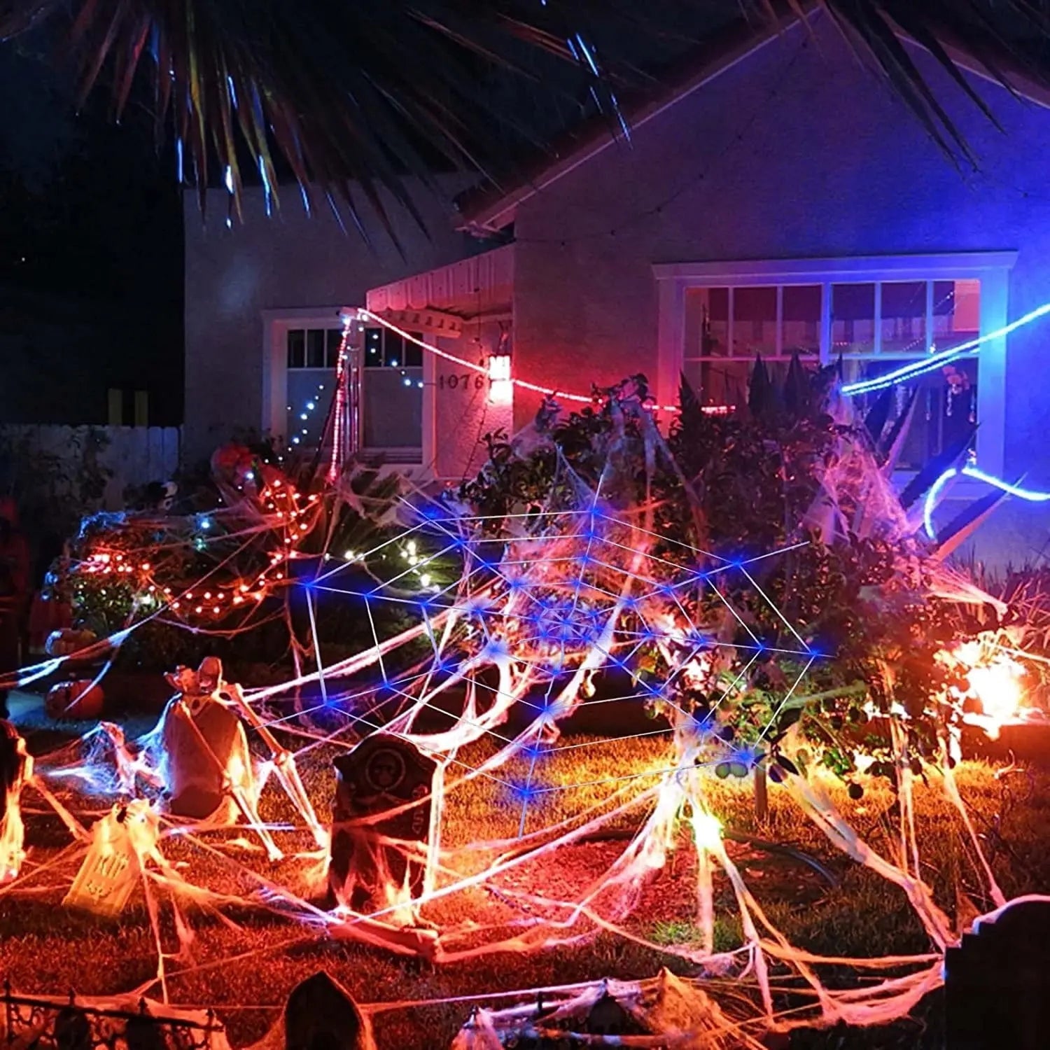 Halloween Spider Web Lights Purple LED Outdoor Lighting Modes Decoration - Image 2