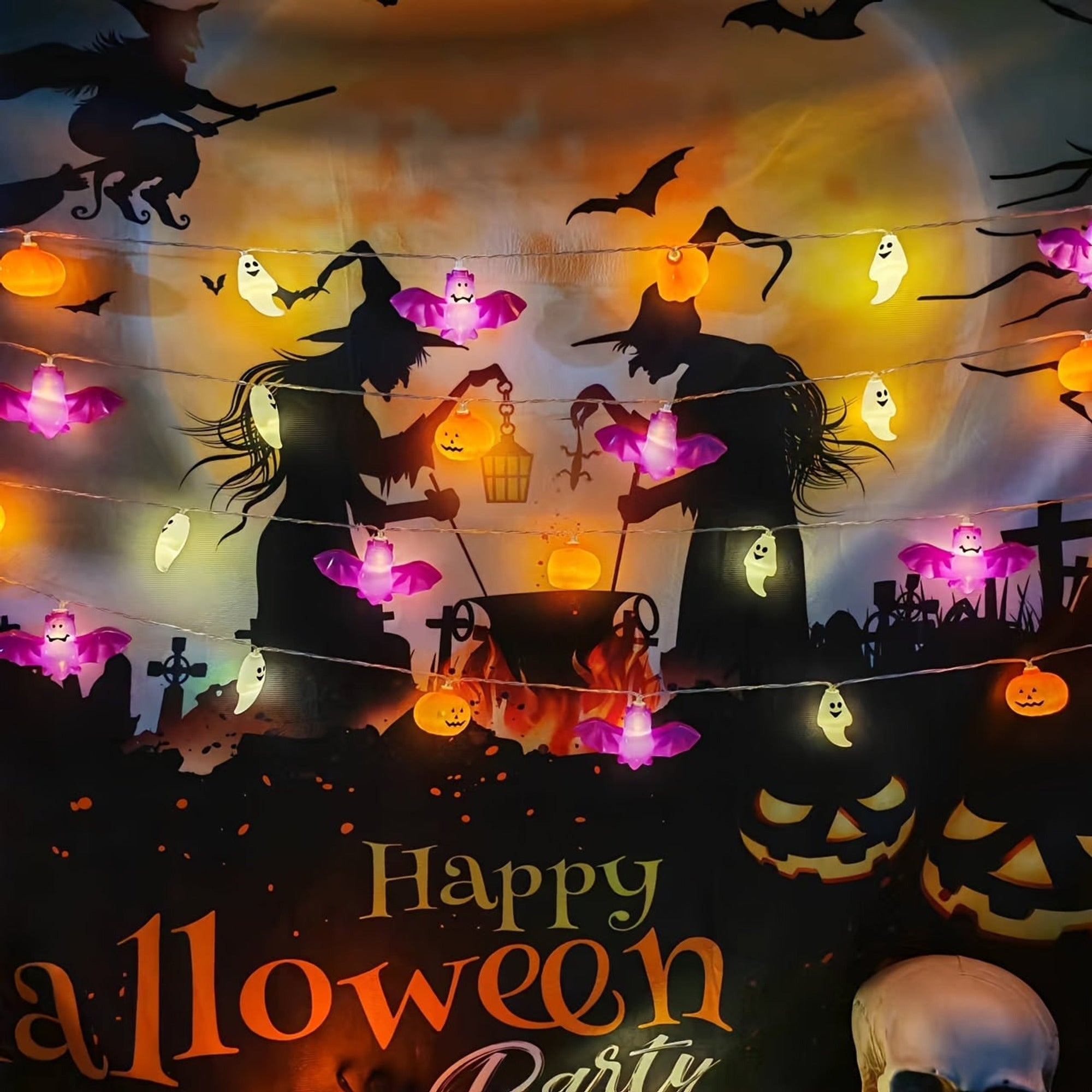 Halloween String Lights LED Ghost Pumpkin Bat Garland Party Decoration - Image 6