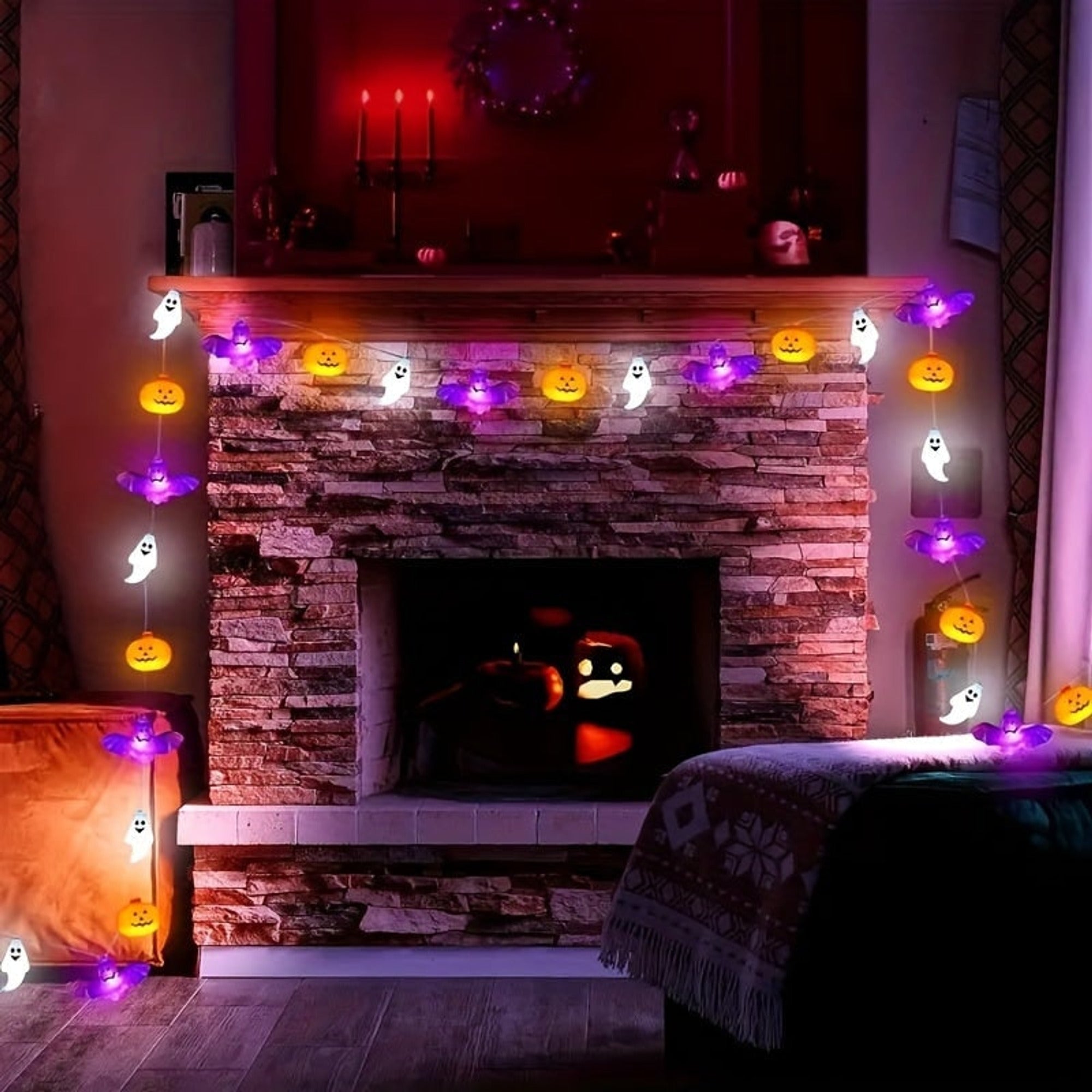 Halloween String Lights LED Ghost Pumpkin Bat Garland Party Decoration - Image 4