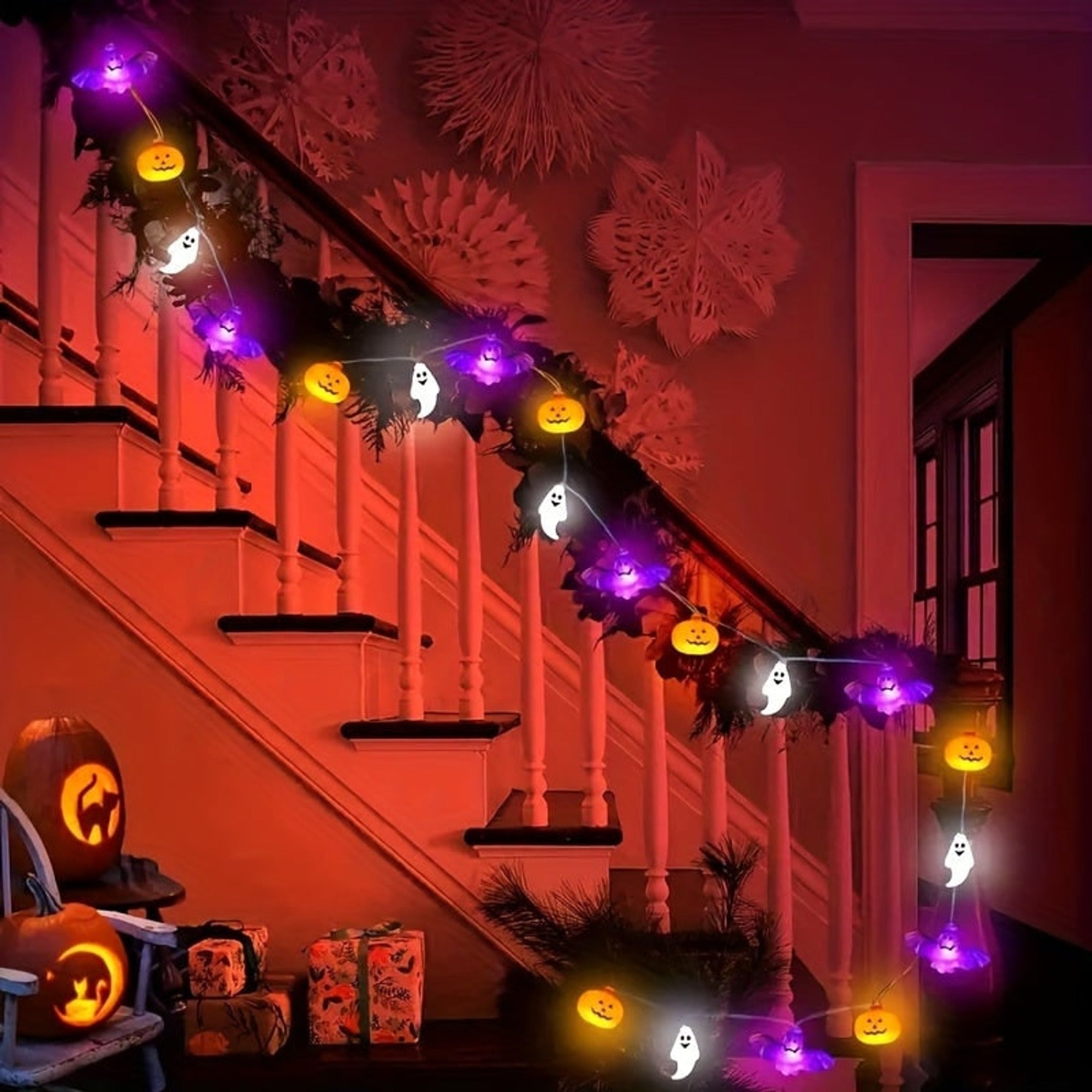 Halloween String Lights LED Ghost Pumpkin Bat Garland Party Decoration - Image 5
