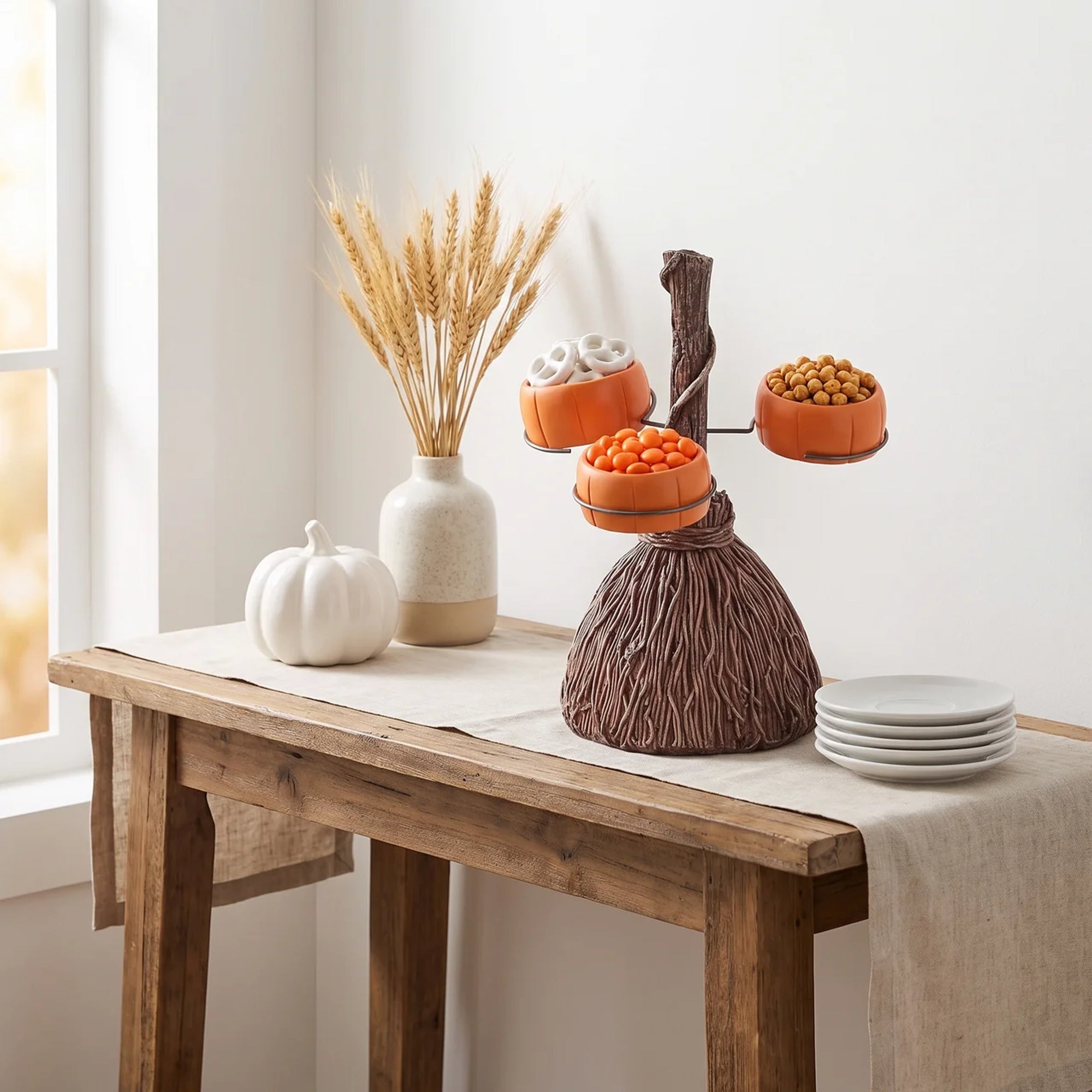 Halloween Table Decorations Broomstick Serving Bowl Set In Resin - Image 3