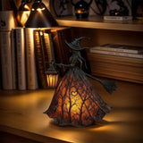 Halloween Lanterns Witch Figurine With Broom And LED Light - Shelf Display