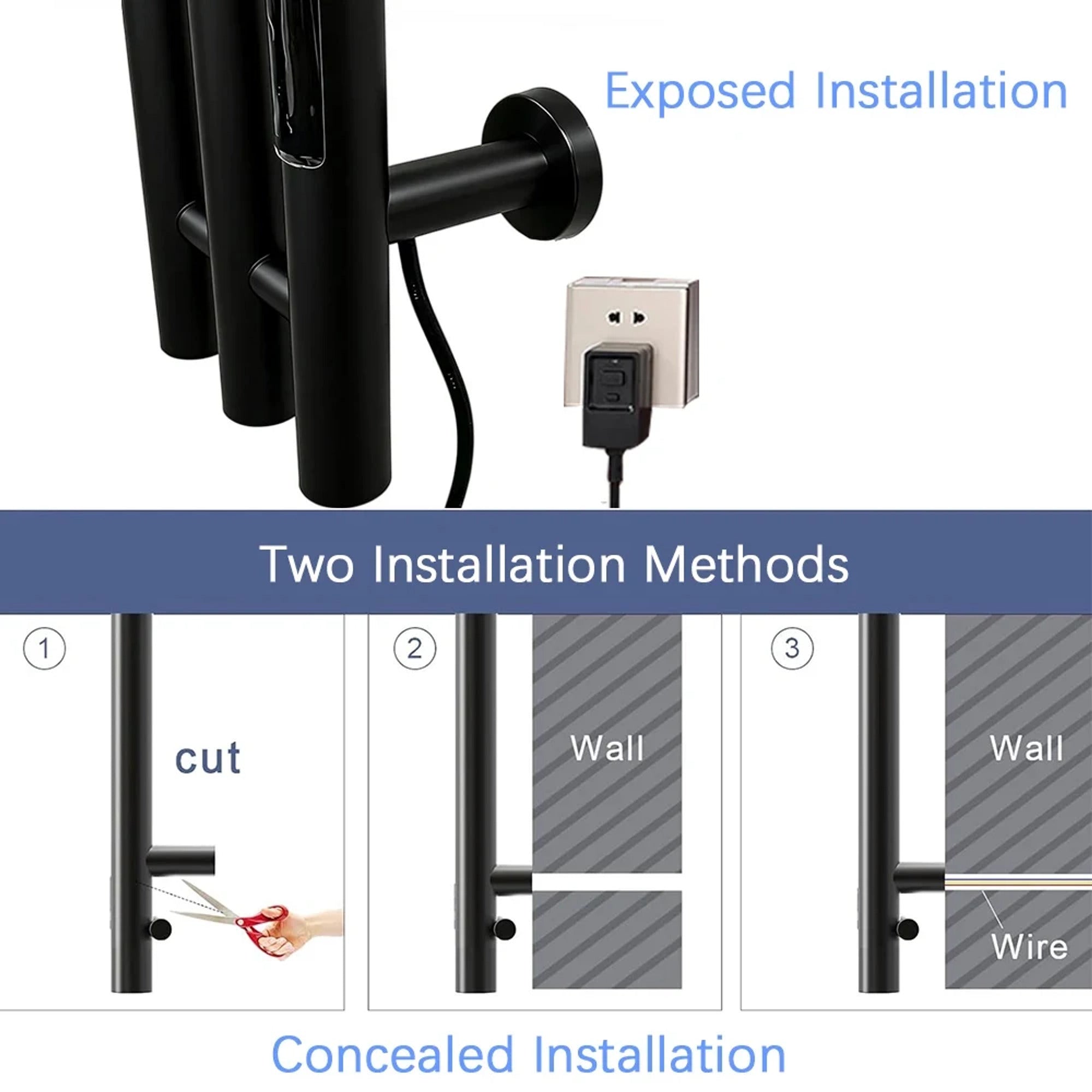 Heated Towel Rack Wall Mount Electric Rail With Timer And Temperature Control 304 Stainless Steel - Image 6