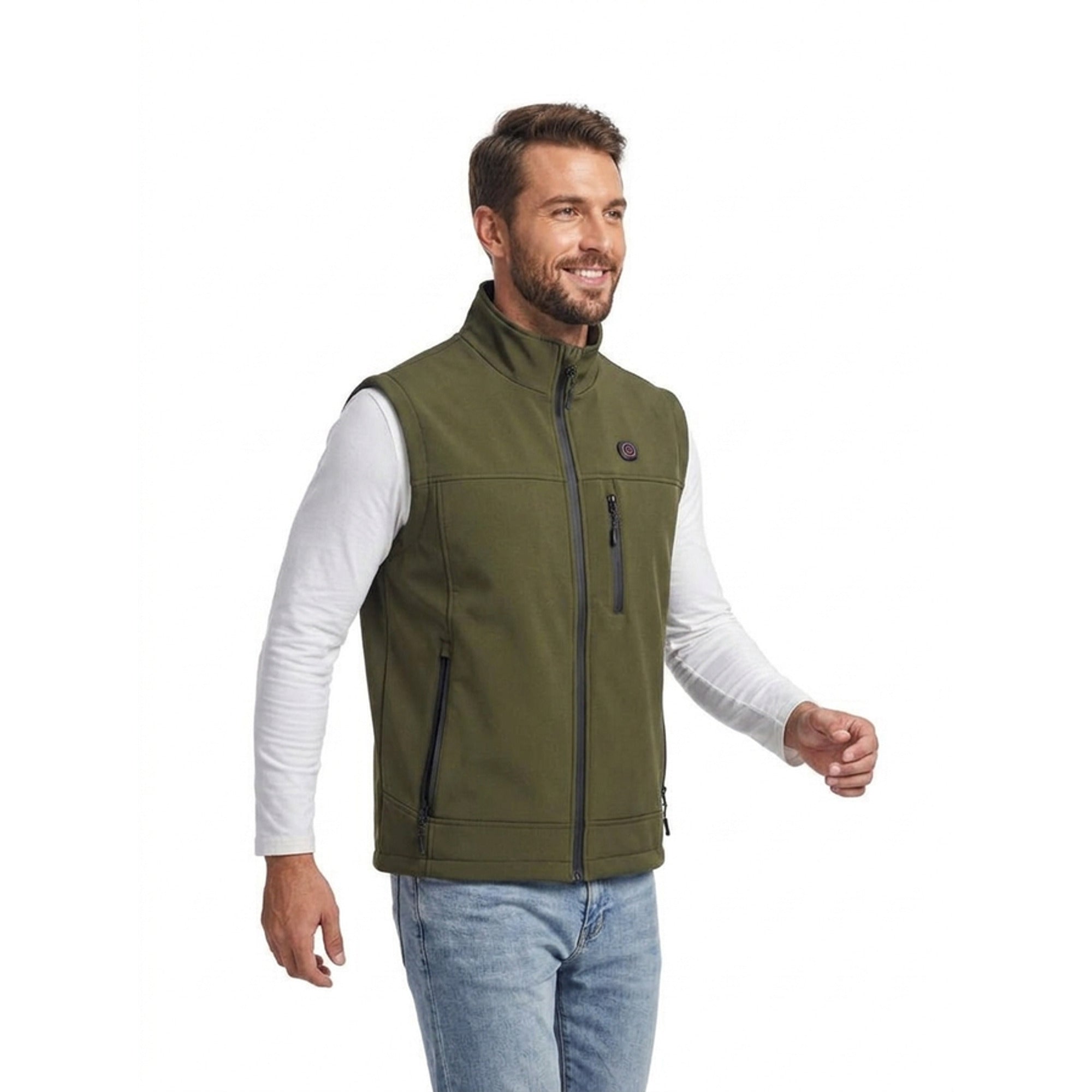 Heated Vest For Men With Stand Collar Full Zip And Rechargeable USB Power - Image 9
