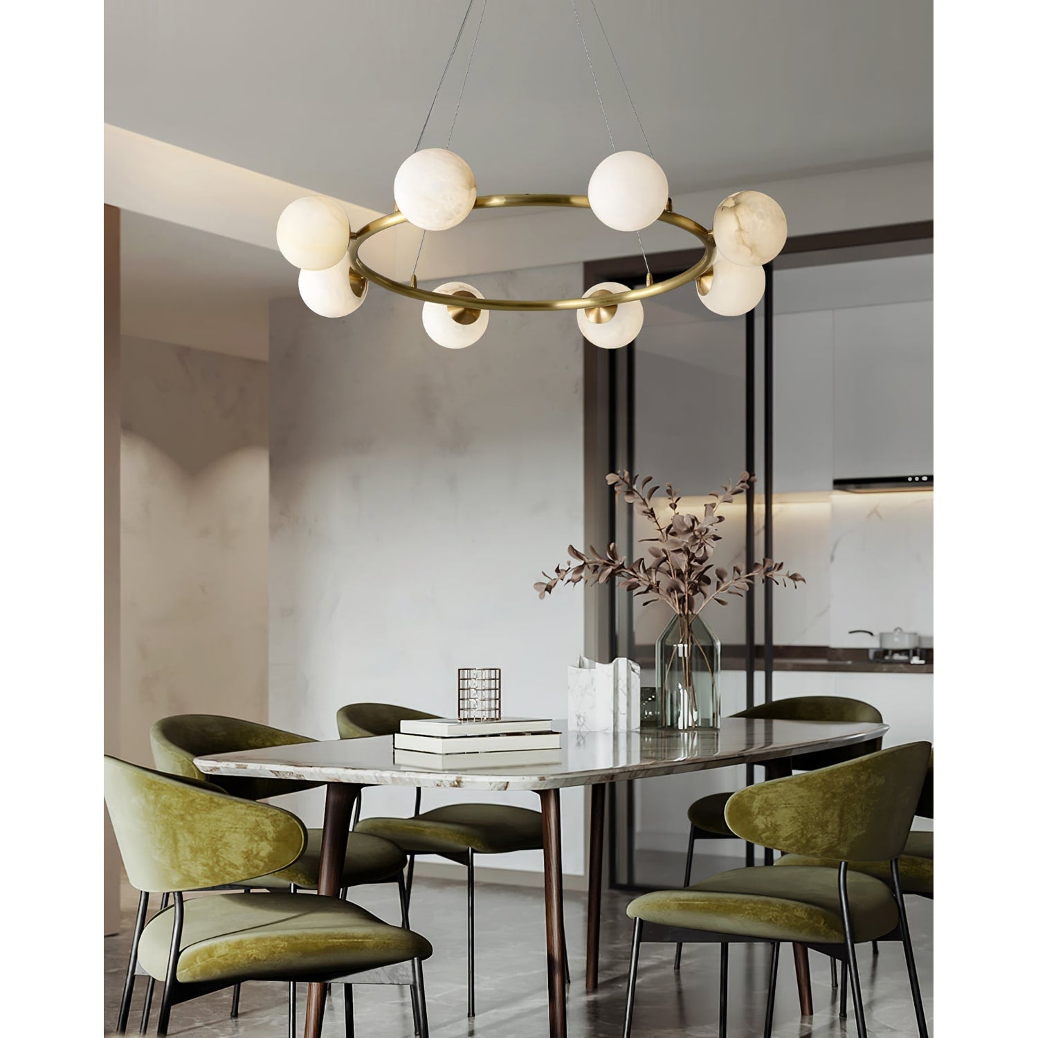 Helix Alabaster Halo Globe Chandeliers - Image 4