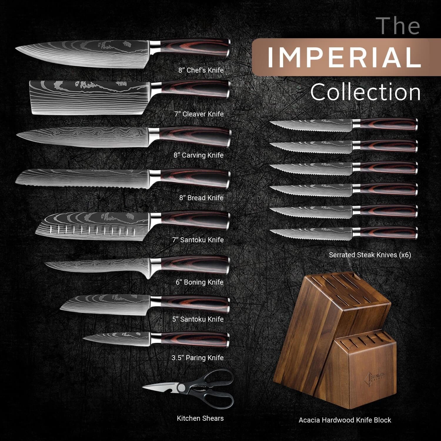 Imperial 14-Piece Japanese Knife Block Set With Acacia Hardwood Block - Image 6