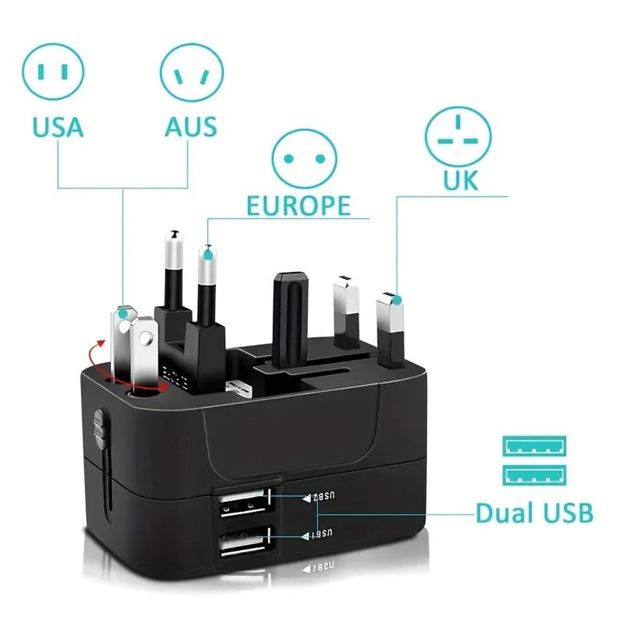 International Travel Adapter With Dual USB Charging Ports - Image 3