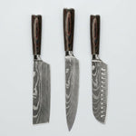 Japanese Damascus 3-Piece Knife Set With Hand-Forged Blades And Wooden Handles - Image 1