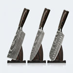Japanese Damascus 3-Piece Knife Set With Hand-Forged Blades And Wooden Handles - Image 2