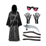 Kids' Halloween Grim Reaper Costume Hooded Robe Set With Glowing Eye Effect And Accessories - Image 7