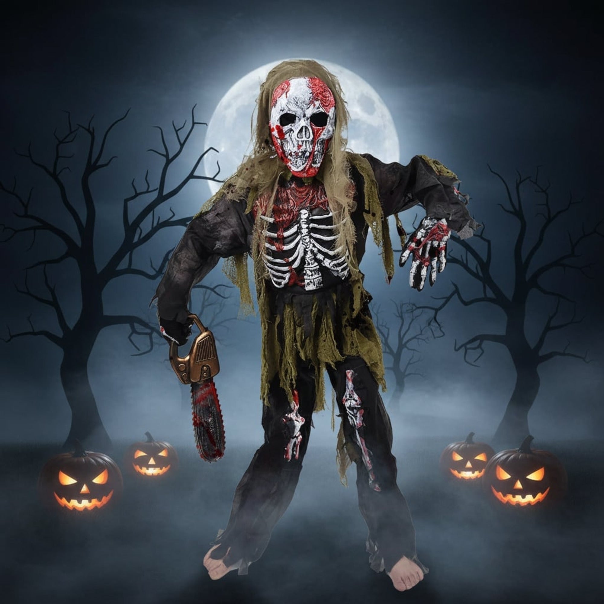 Kids Zombie Skeleton Halloween Costume With Authentically Spooky Design Includes Mask And Gloves - Image 1