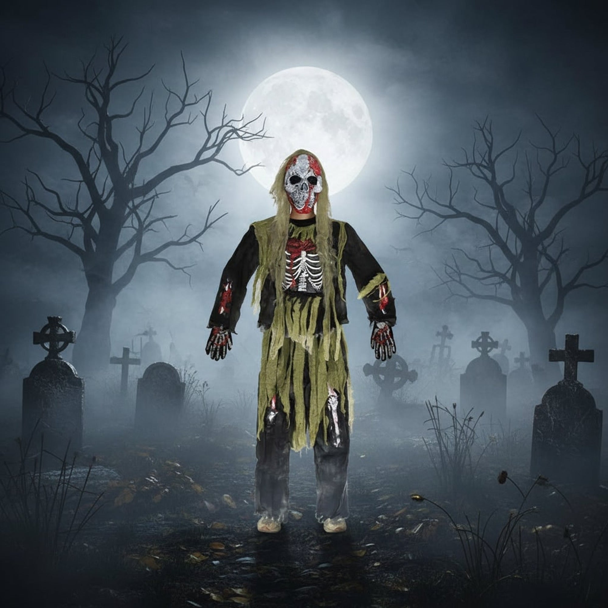 Kids Zombie Skeleton Halloween Costume With Authentically Spooky Design Includes Mask And Gloves - Image 2