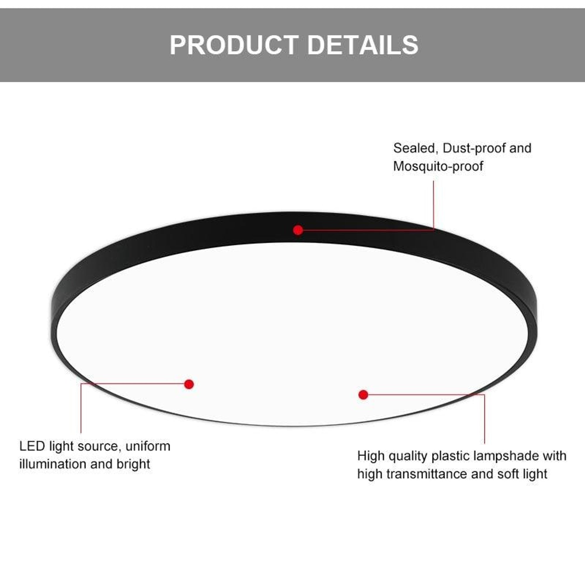 LED Ceiling Lights Ultra-Thin Sealed Dust-Proof Mosquito-Proof Design - Image 3