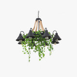 LED Chandeliers Black Industrial Metal Chandelier With Artificial Plants - Image 1