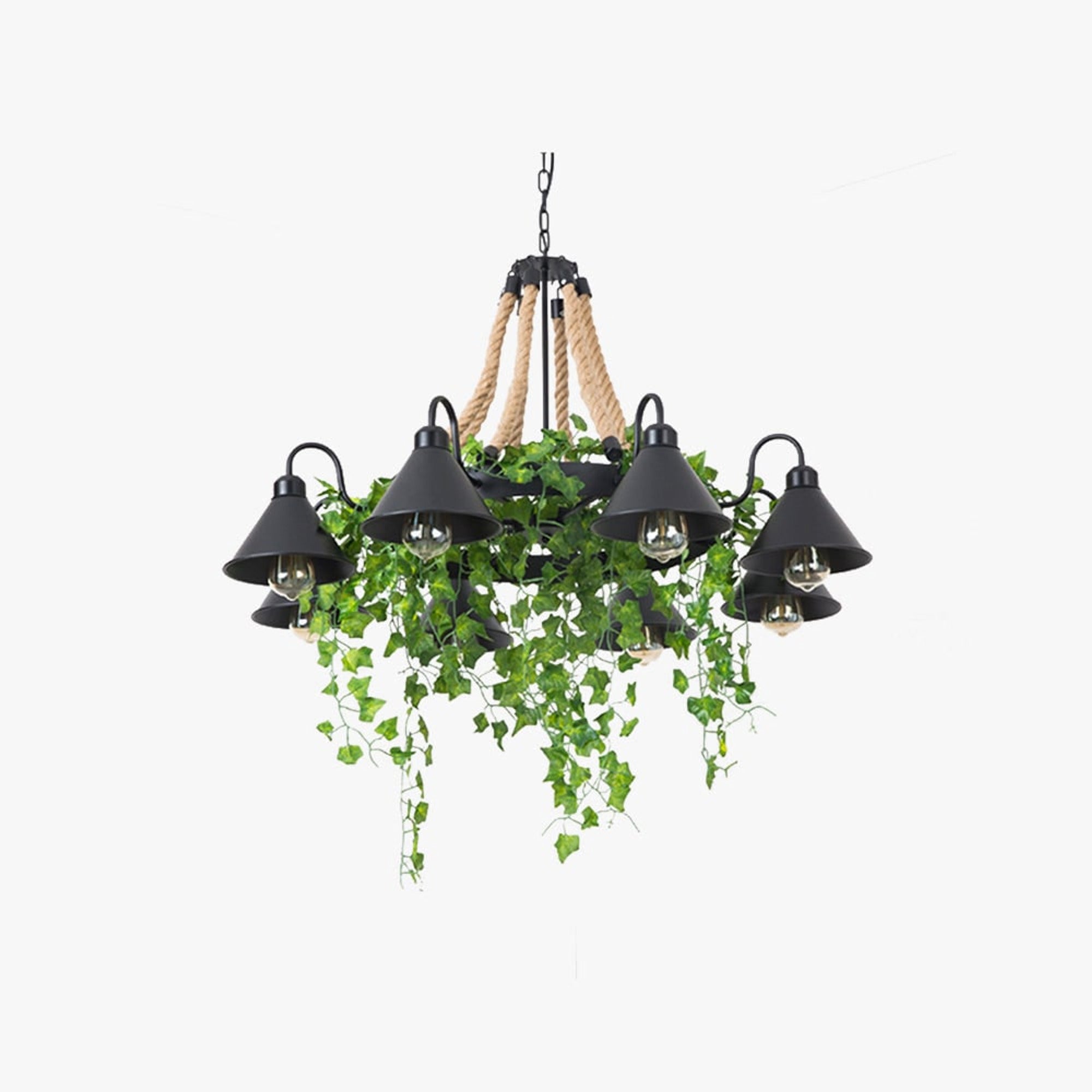 LED Chandeliers Black Industrial Metal Chandelier With Artificial Plants - Image 1