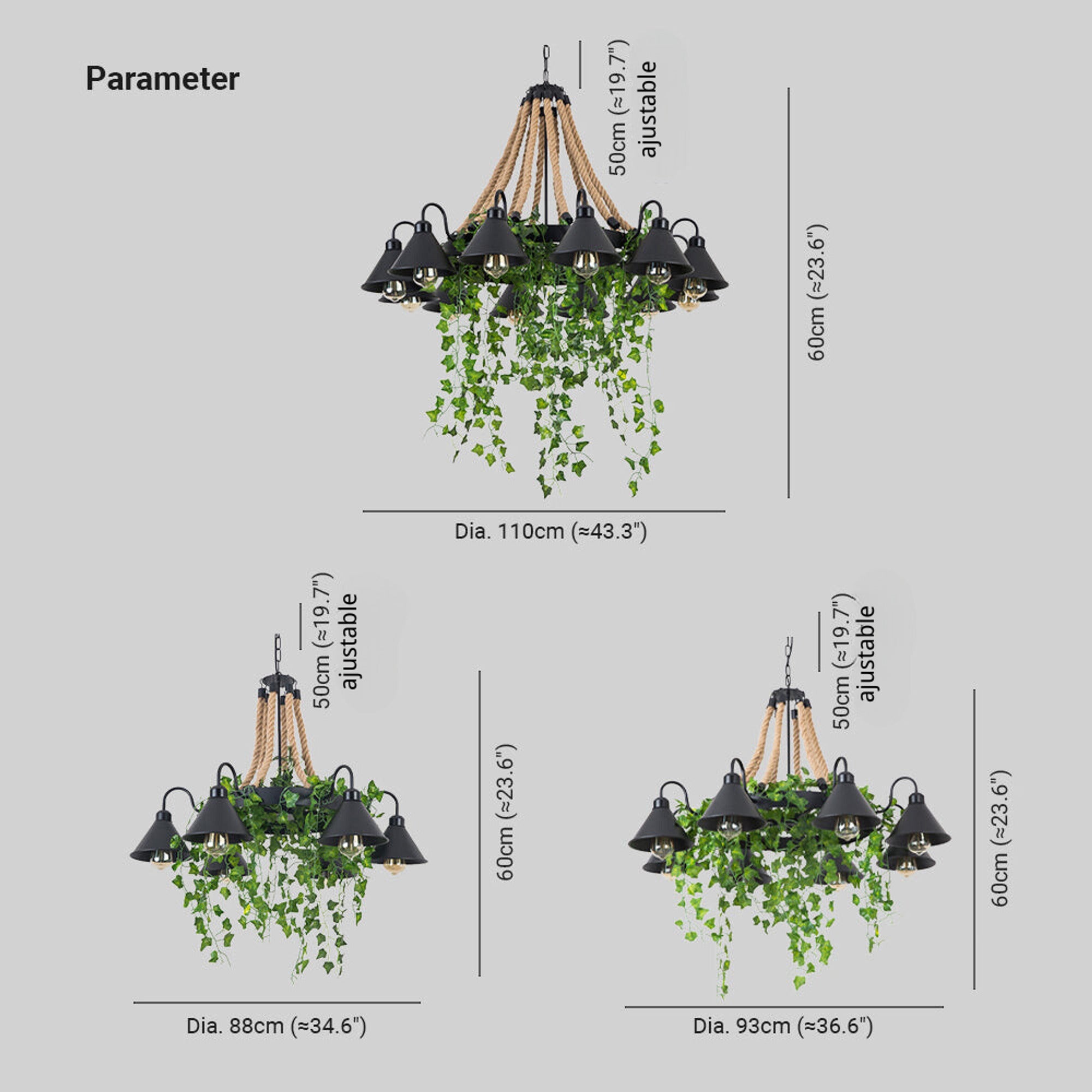 LED Chandeliers Black Industrial Metal Chandelier With Artificial Plants - Image 4