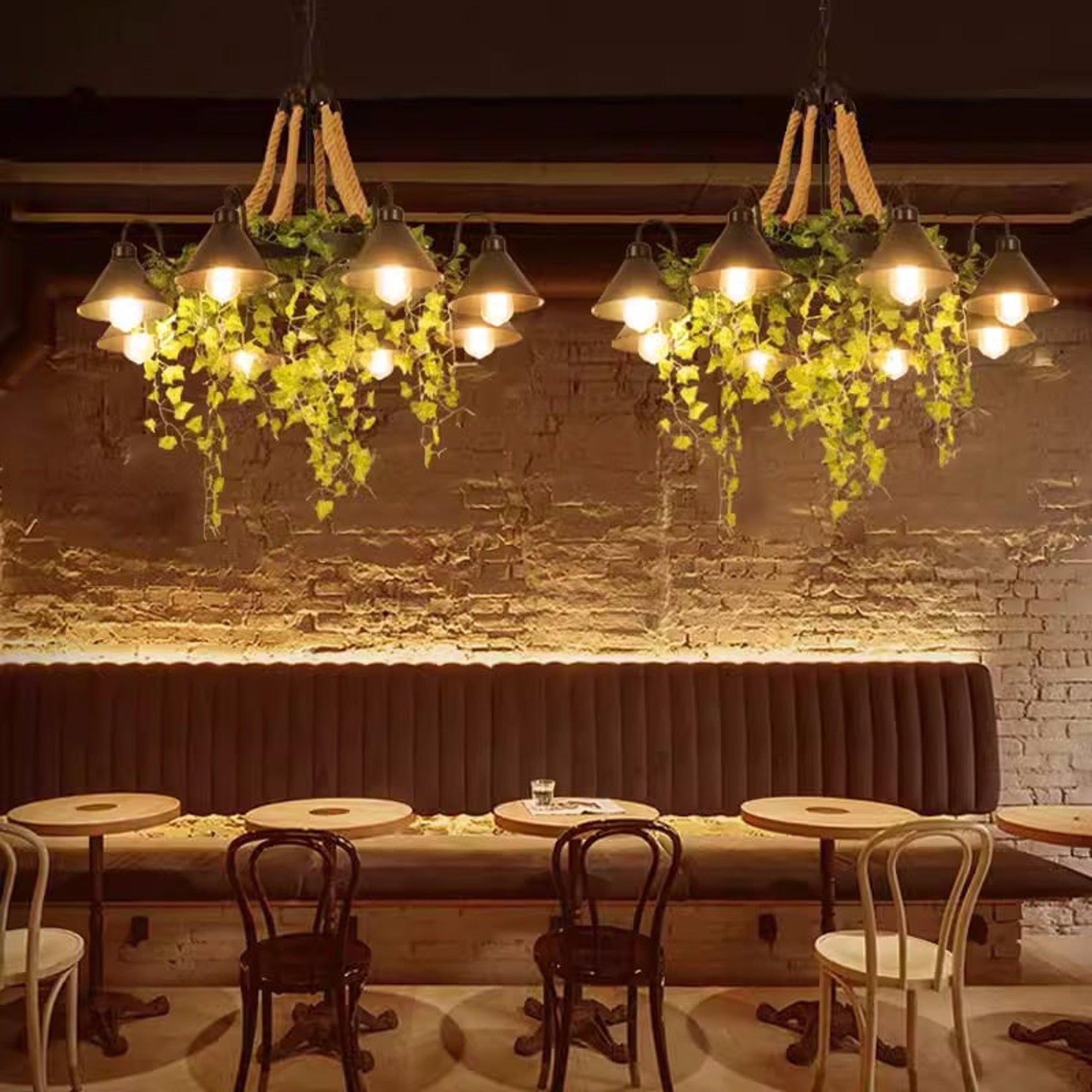LED Chandeliers Black Industrial Metal Chandelier With Artificial Plants - Image 2