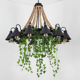 LED Chandeliers Black Industrial Metal Chandelier With Artificial Plants - Image 6