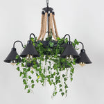 LED Chandeliers Black Industrial Metal Chandelier With Artificial Plants - Image 5