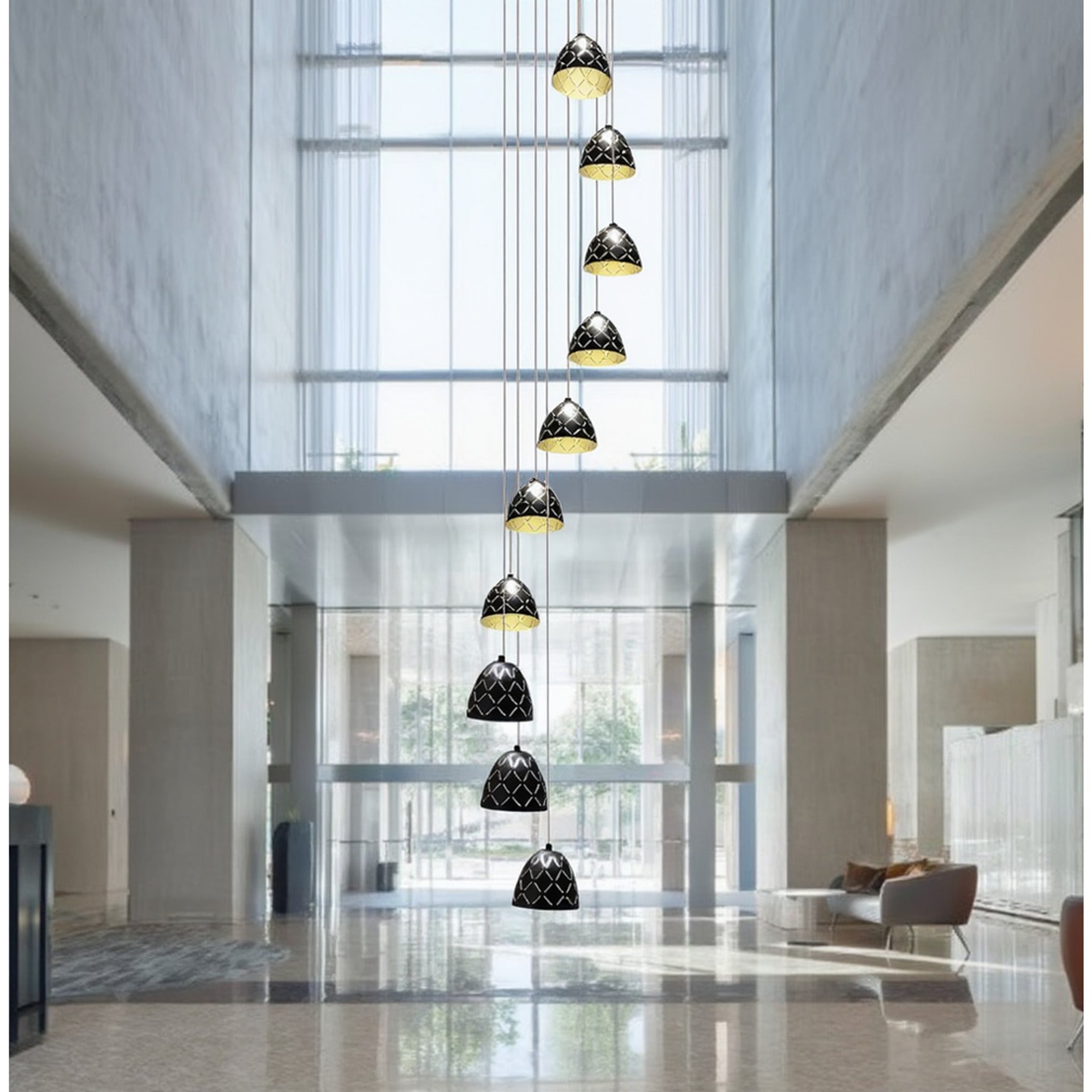 LED Chandeliers Black Staircase Metal Dimmable Remote Control Chandelier - Image 2