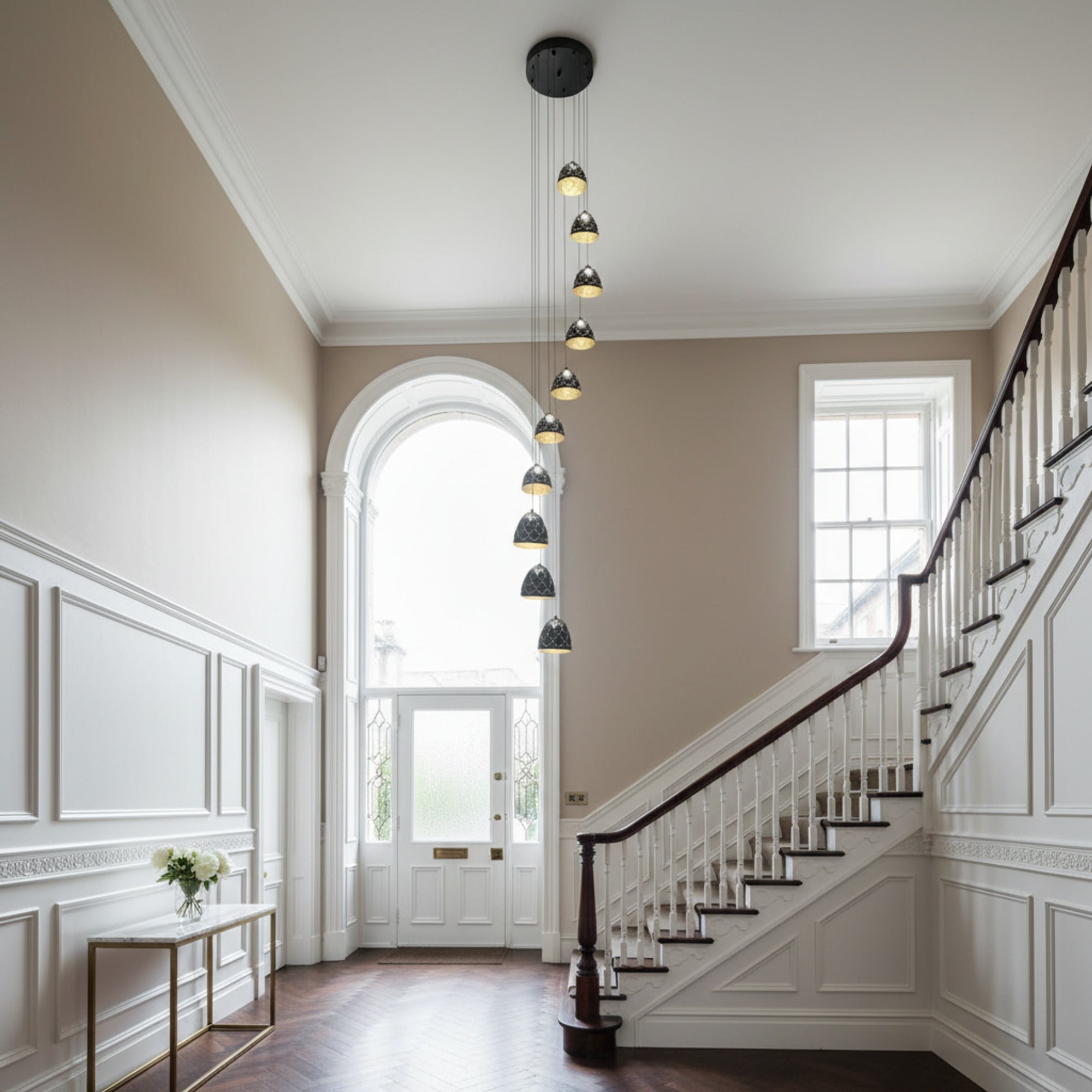 LED Chandeliers Black Staircase Metal Dimmable Remote Control Chandelier - Image 1