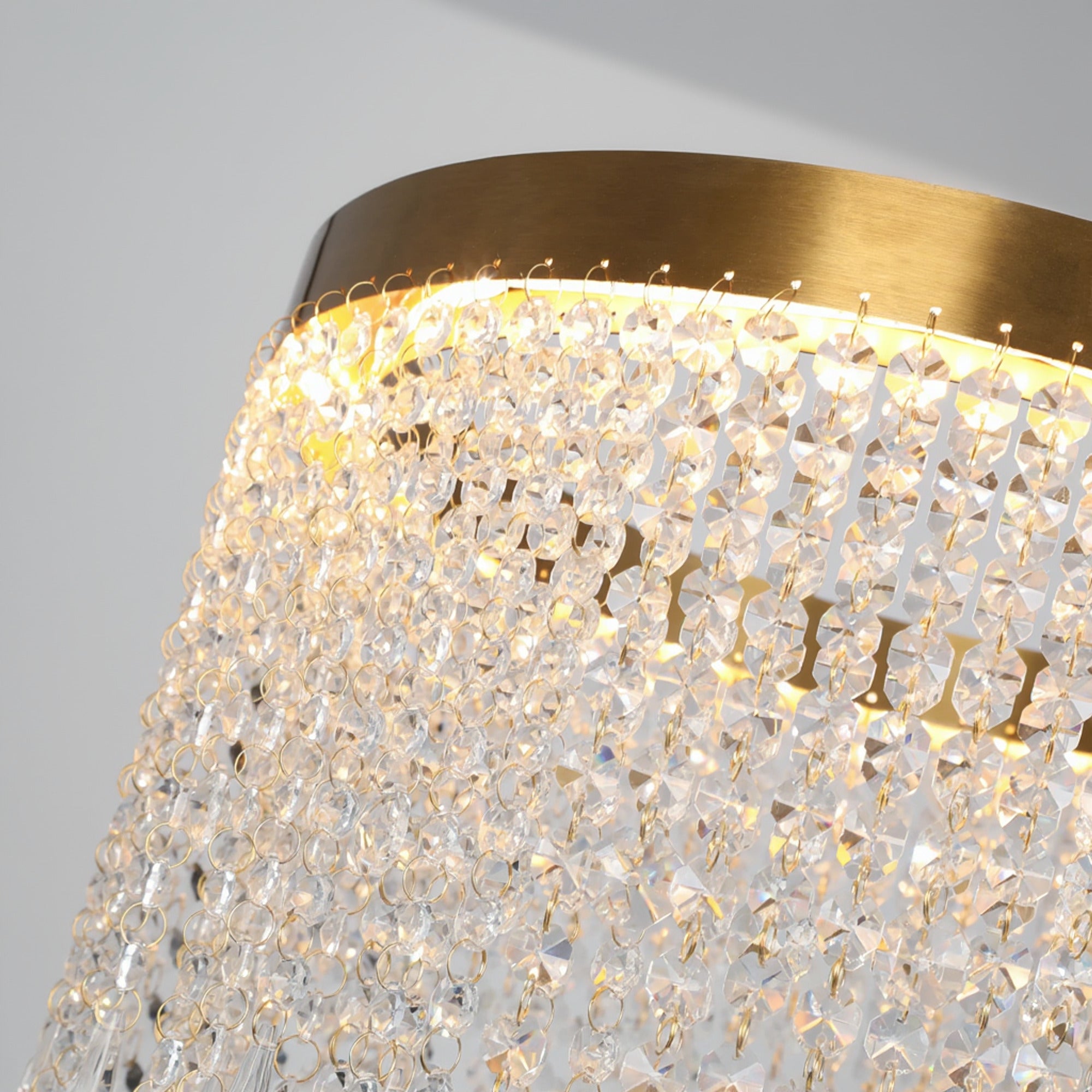 LED Chandeliers Crystal Drum Pendant Gold Finish Hand-Beaded - Image 6