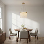 LED Chandeliers Crystal Drum Pendant Gold Finish Hand-Beaded - Image 2