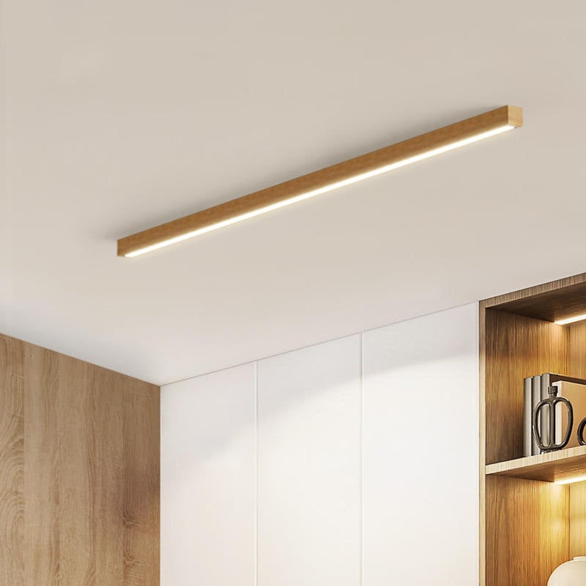 LED Chandeliers Linear Ceiling Light Wooden Design Acrylic Lampshade Modern - Image 3