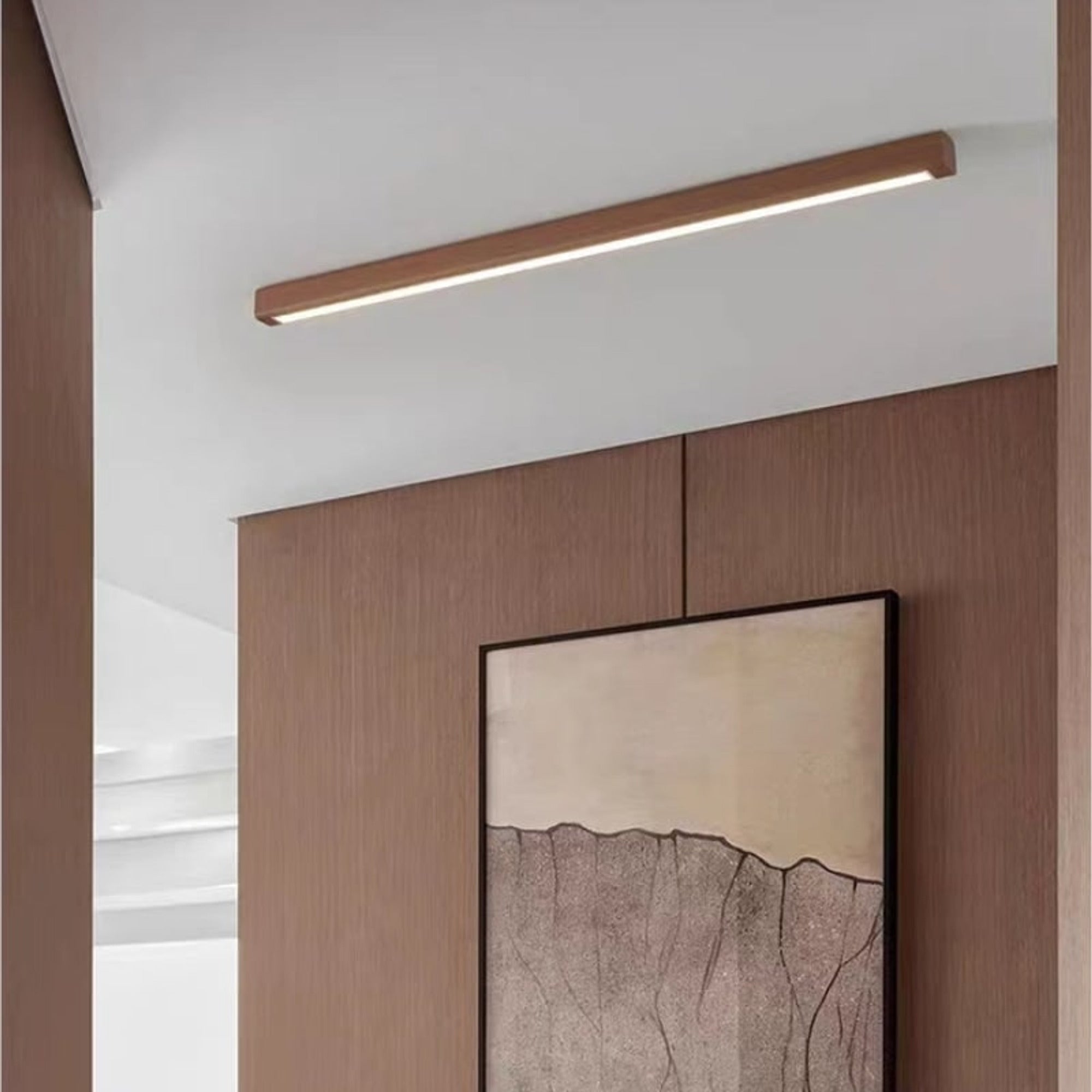 LED Chandeliers Linear Ceiling Light Wooden Design Acrylic Lampshade Modern - Image 4