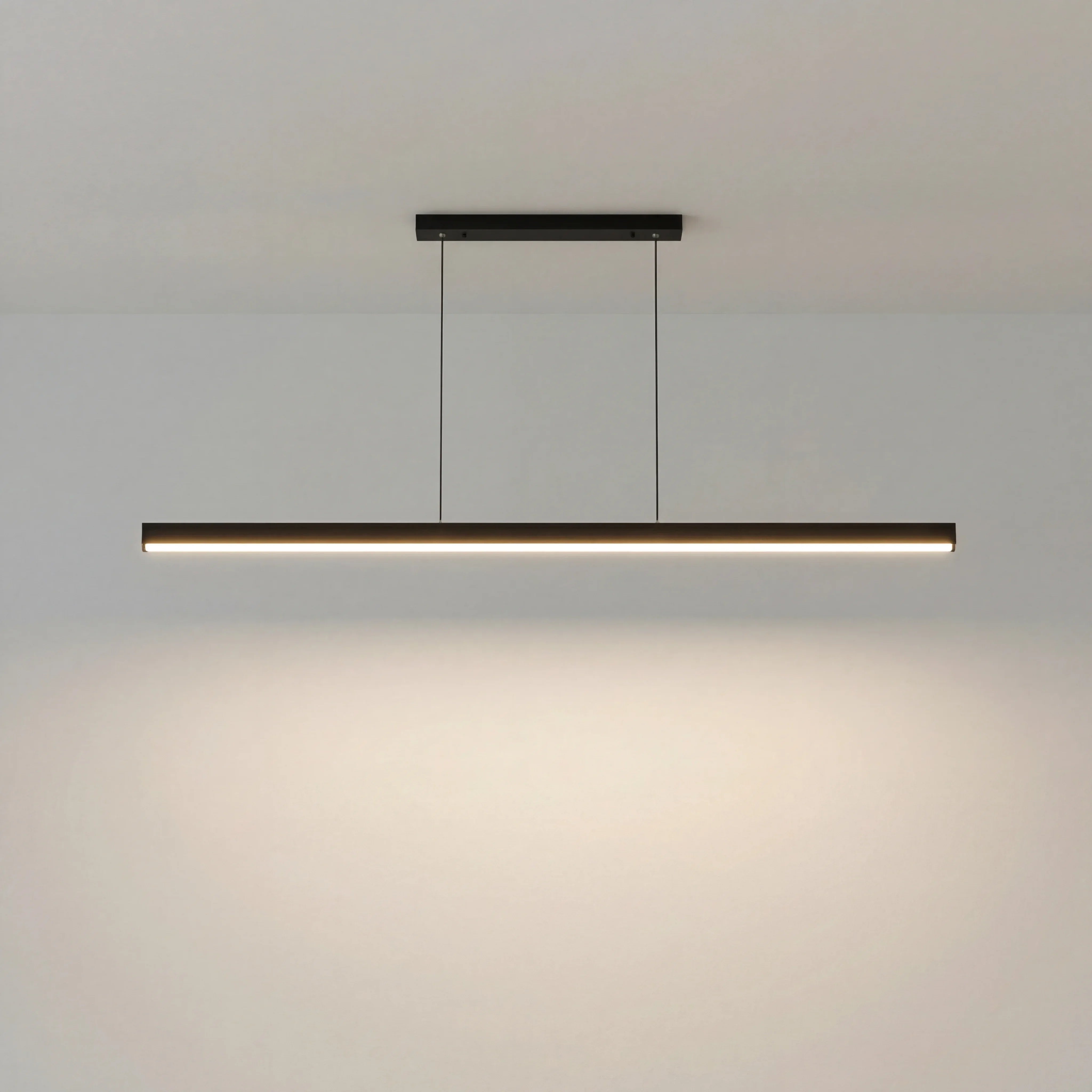 LED Chandeliers Linear Pendant Light Black Finish Walnut Wood Adjustable Dimmable Ceiling - Image 1