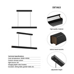 LED Chandeliers Linear Pendant Light Black Finish Walnut Wood Adjustable Dimmable Ceiling - Image 12