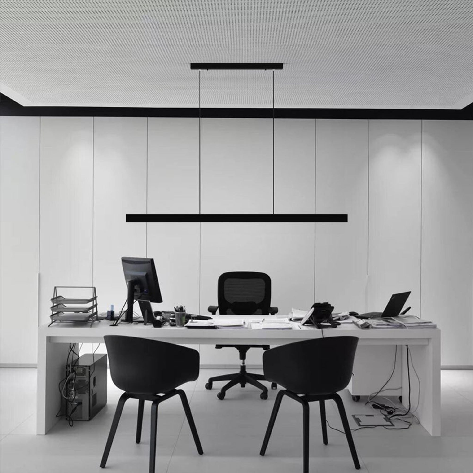 LED Chandeliers Linear Pendant Light Black Finish Walnut Wood Adjustable Dimmable Ceiling - Image 4