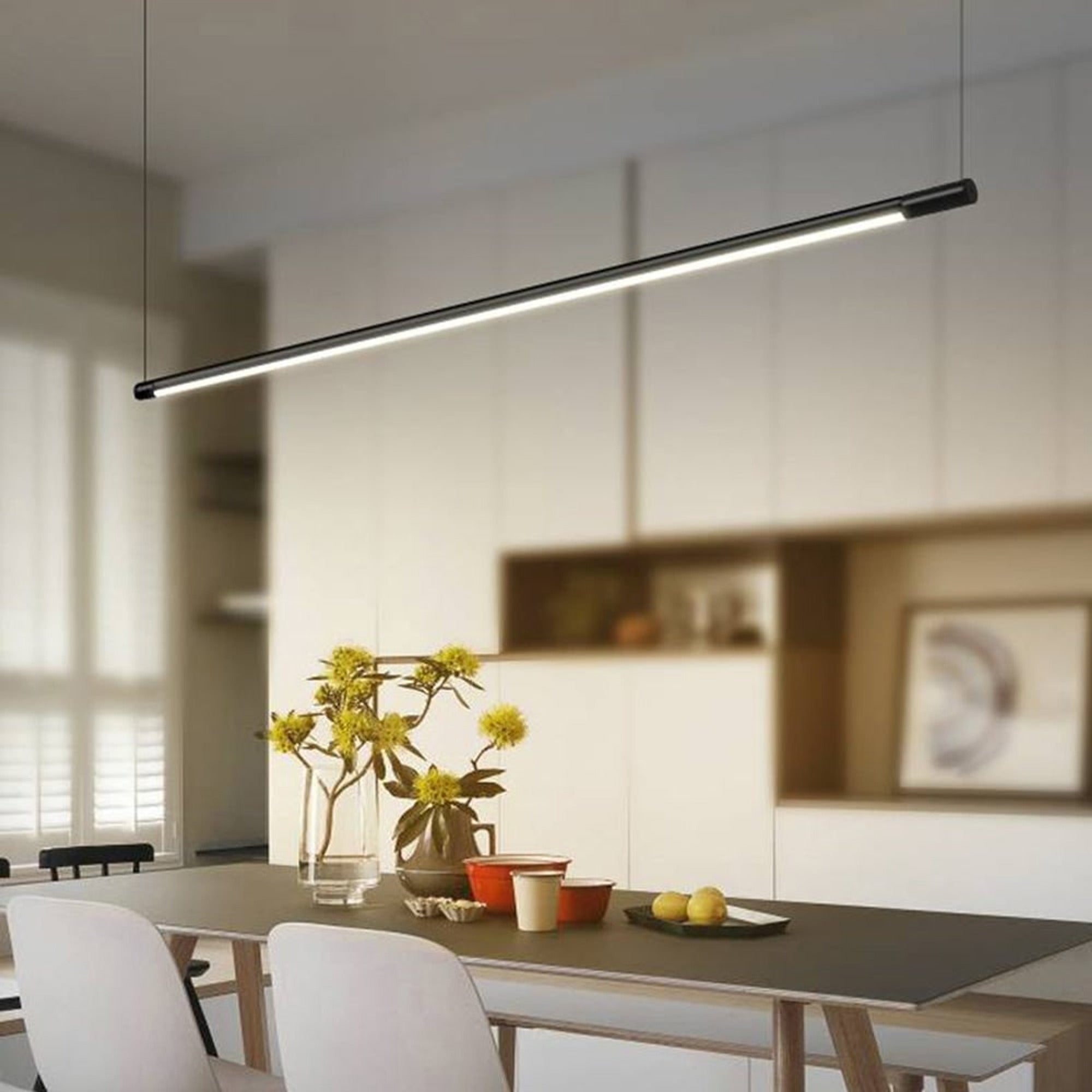 LED Chandeliers Linear Pendant Light Black Metal Finish Adjustable Cable Length - Image 3