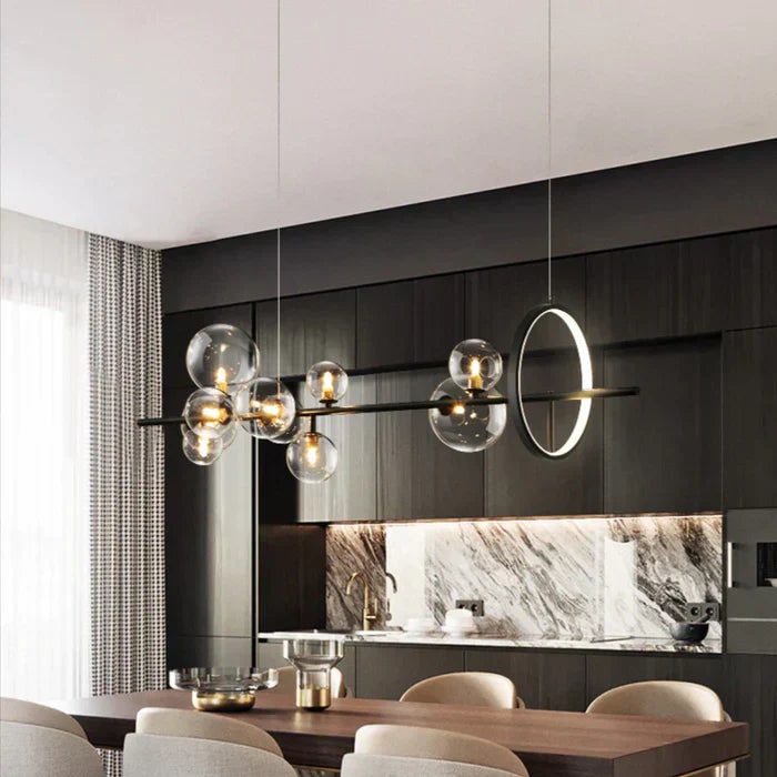 LED Chandeliers Linear Pendant Light Glass Spheres Black Ceiling - Image 2